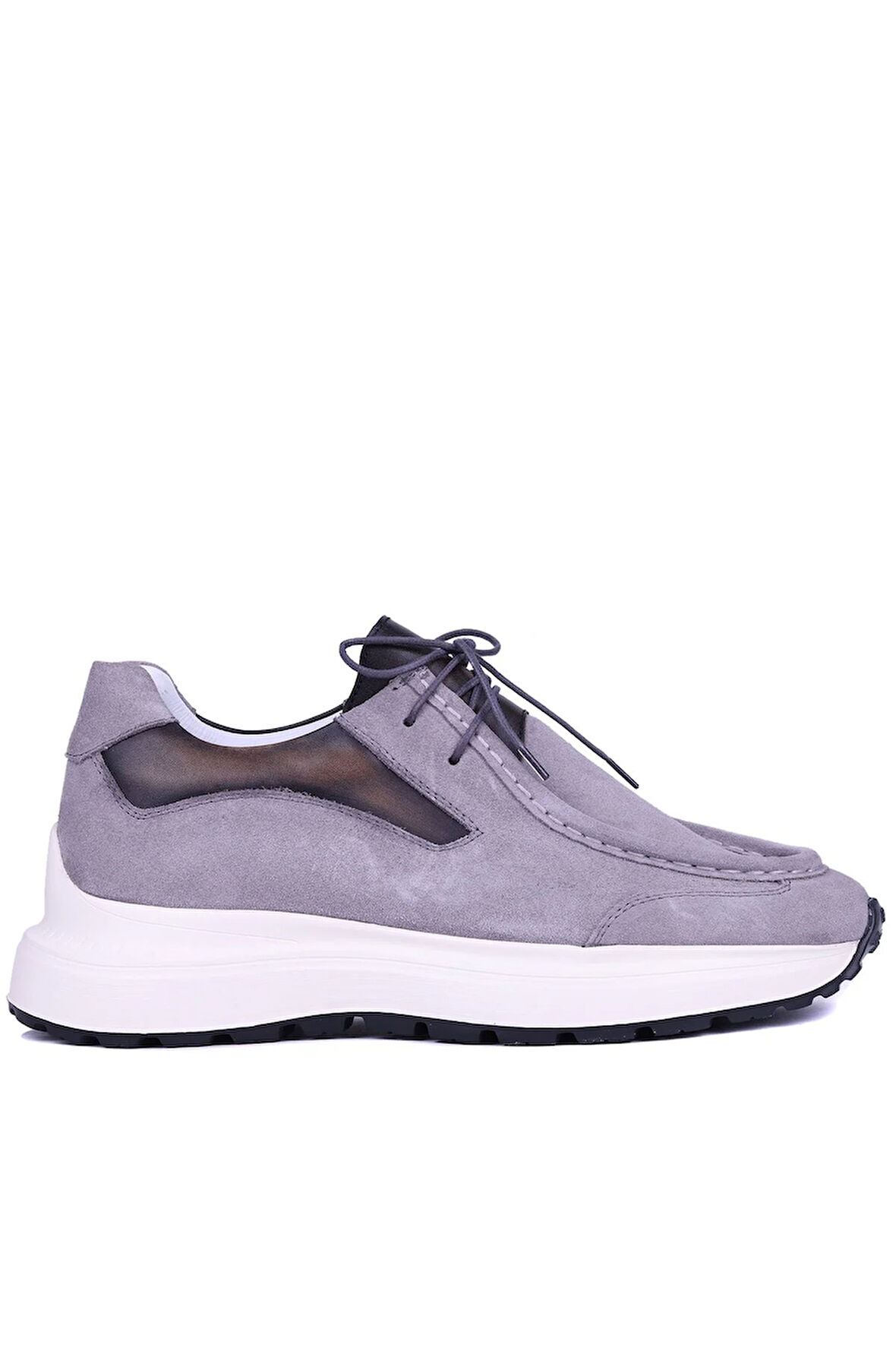 Shoetyle - Gri Hakiki Süet Deri Bağcıklı Erkek Günlük Ayakkabı 115-K525
