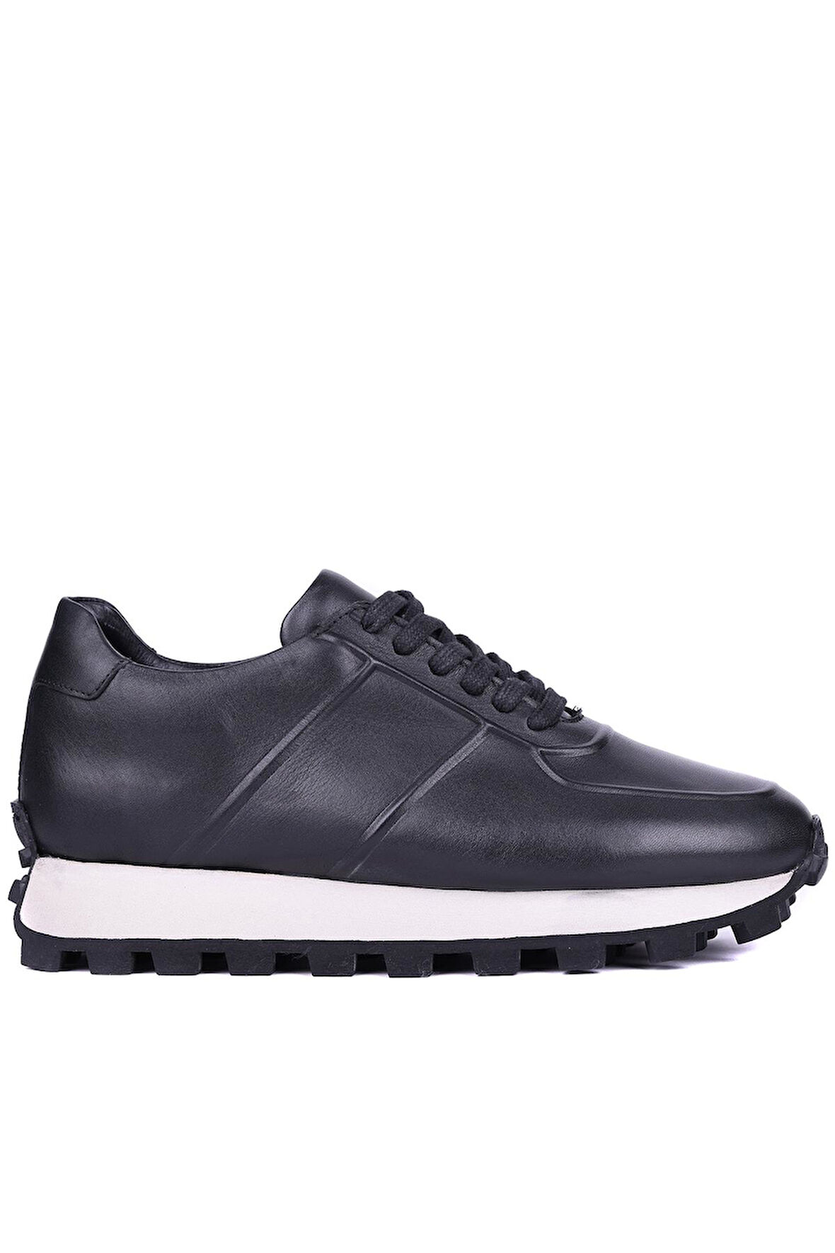 Shoetyle - Siyah Hakiki Deri Bağcıklı Erkek Sneaker 115-K556