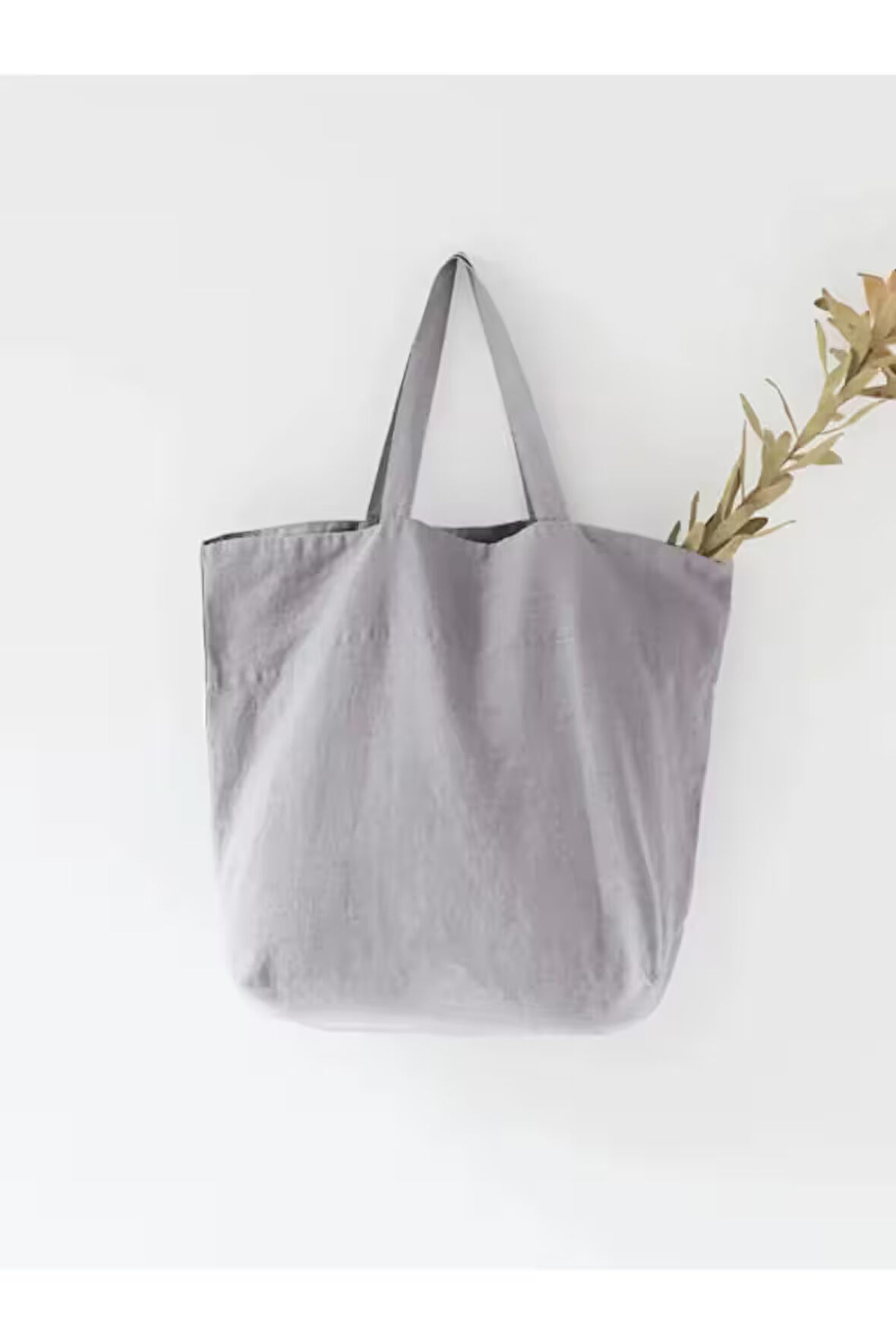 Açık Gri Keten Büyük Çanta