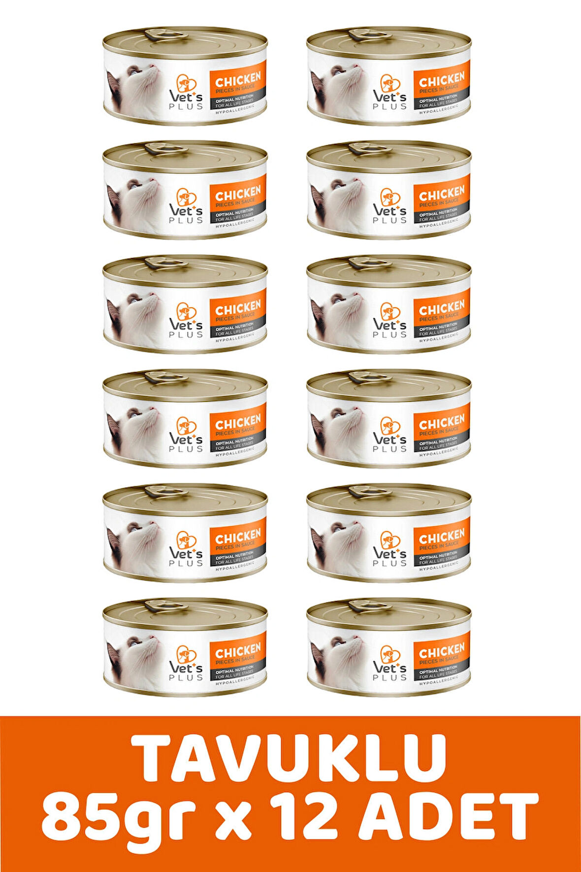 Vet's Plus Optimal Nutrition Tavuk Etli Tahılsız Kedi Konservesi 85gr (12 Adet)