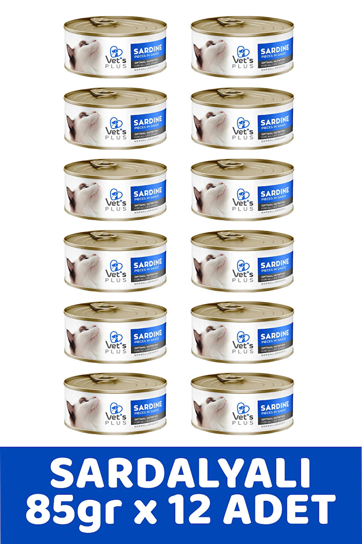 Vet's Plus Optimal Nutrition Sardalya Balıklı Tahılsız Kedi Konservesi 85gr (12 Adet)