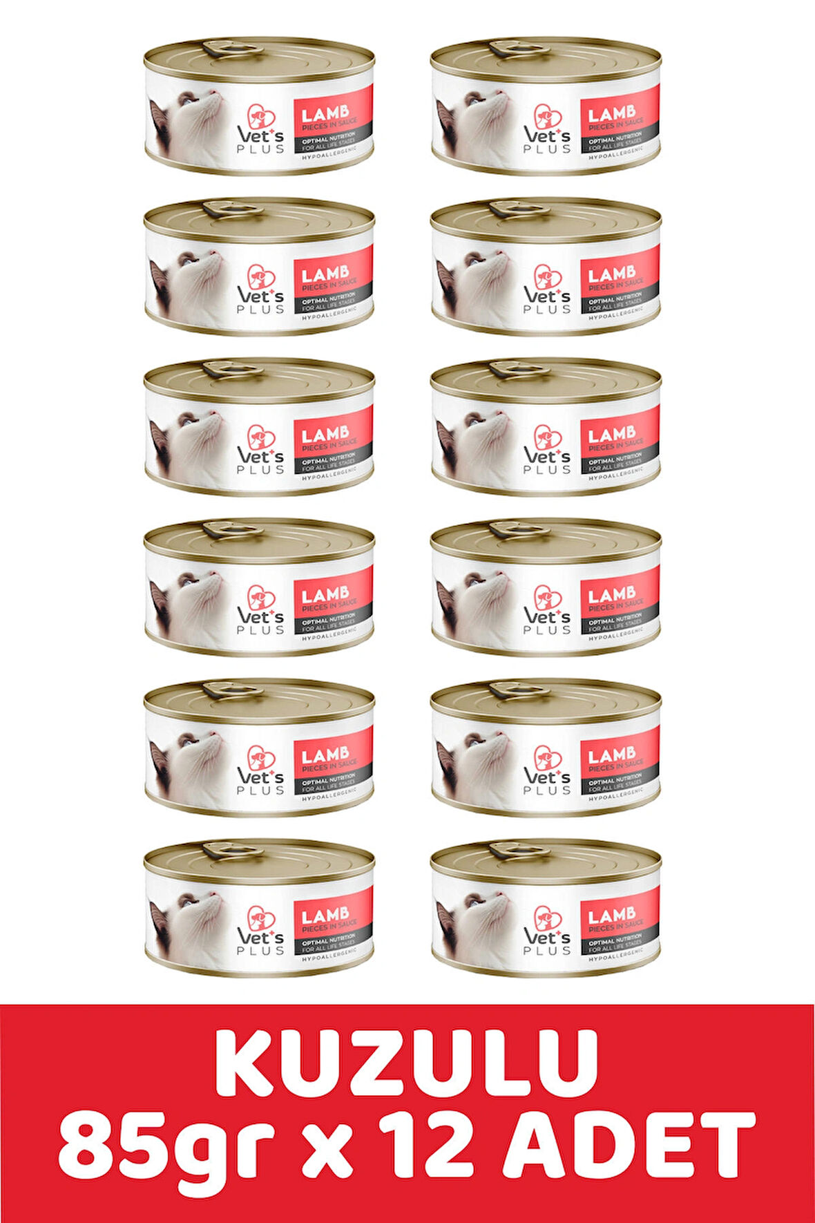 Vet's Plus Optimal Nutrition Kuzu Etli Tahılsız Kedi Konservesi 85gr (12 Adet)