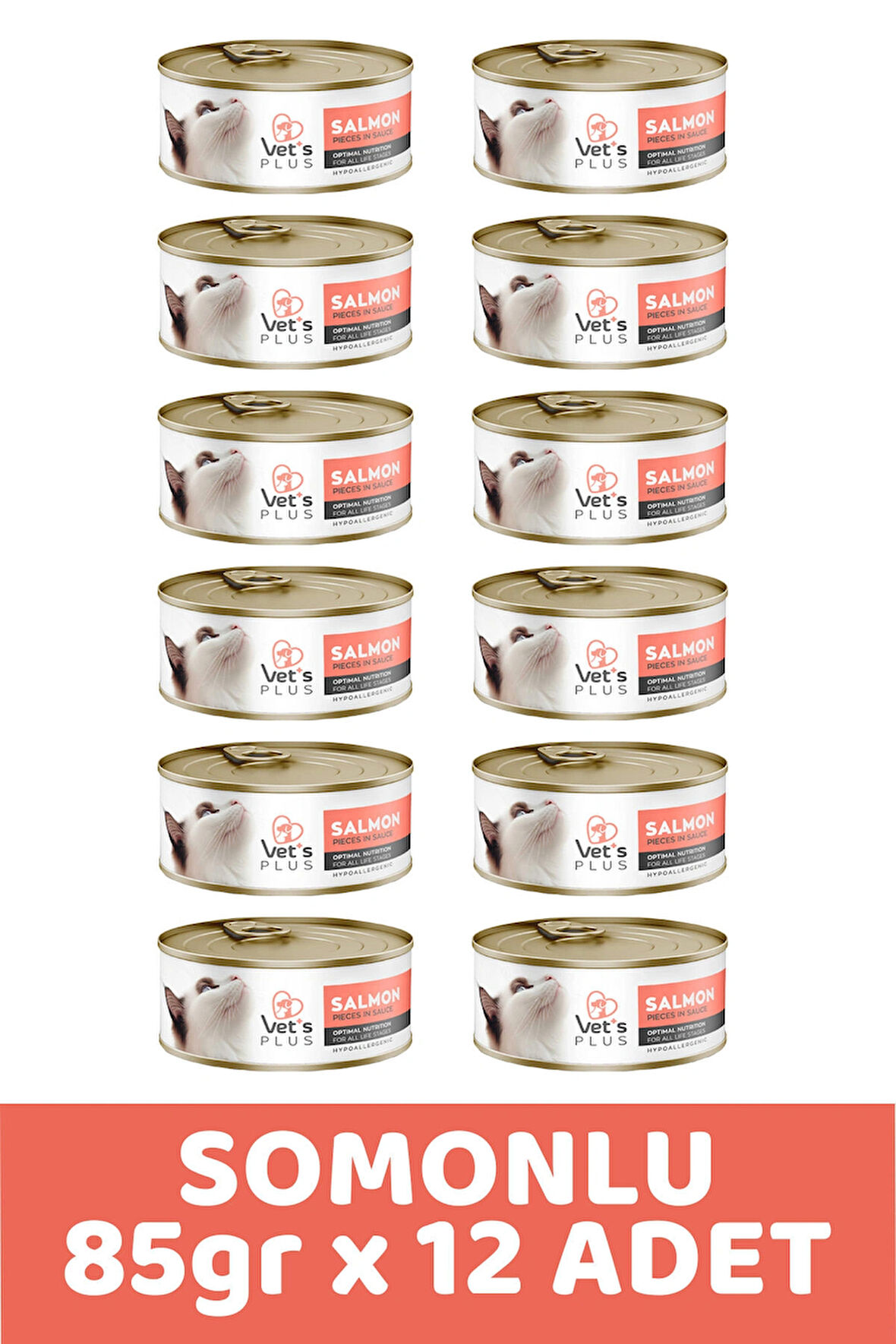 Vet's Plus Optimal Nutrition Somon Balıklı Tahılsız Kedi Konservesi 85gr (12 Adet)