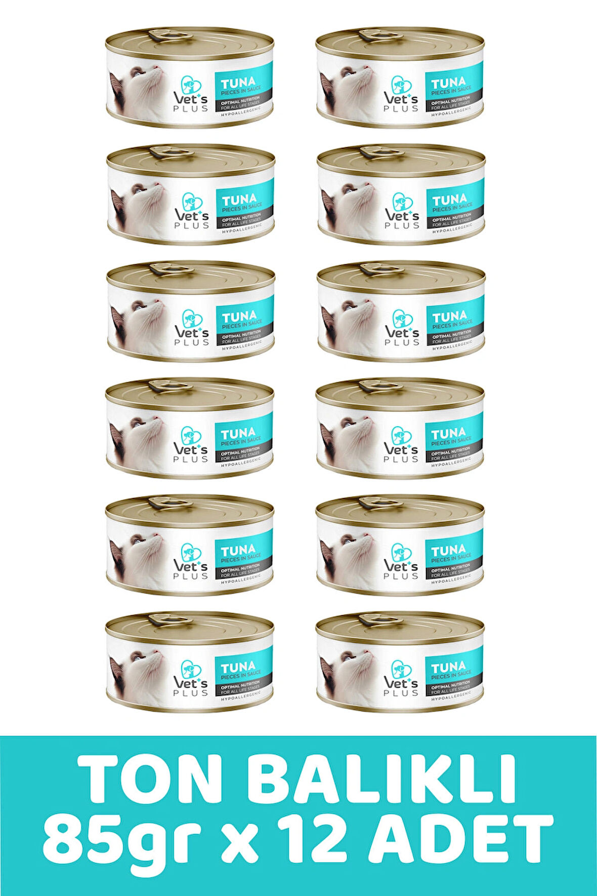Vet's Plus Optimal Nutrition Ton Balıklı Tahılsız Kedi Konservesi 85gr (12 Adet)
