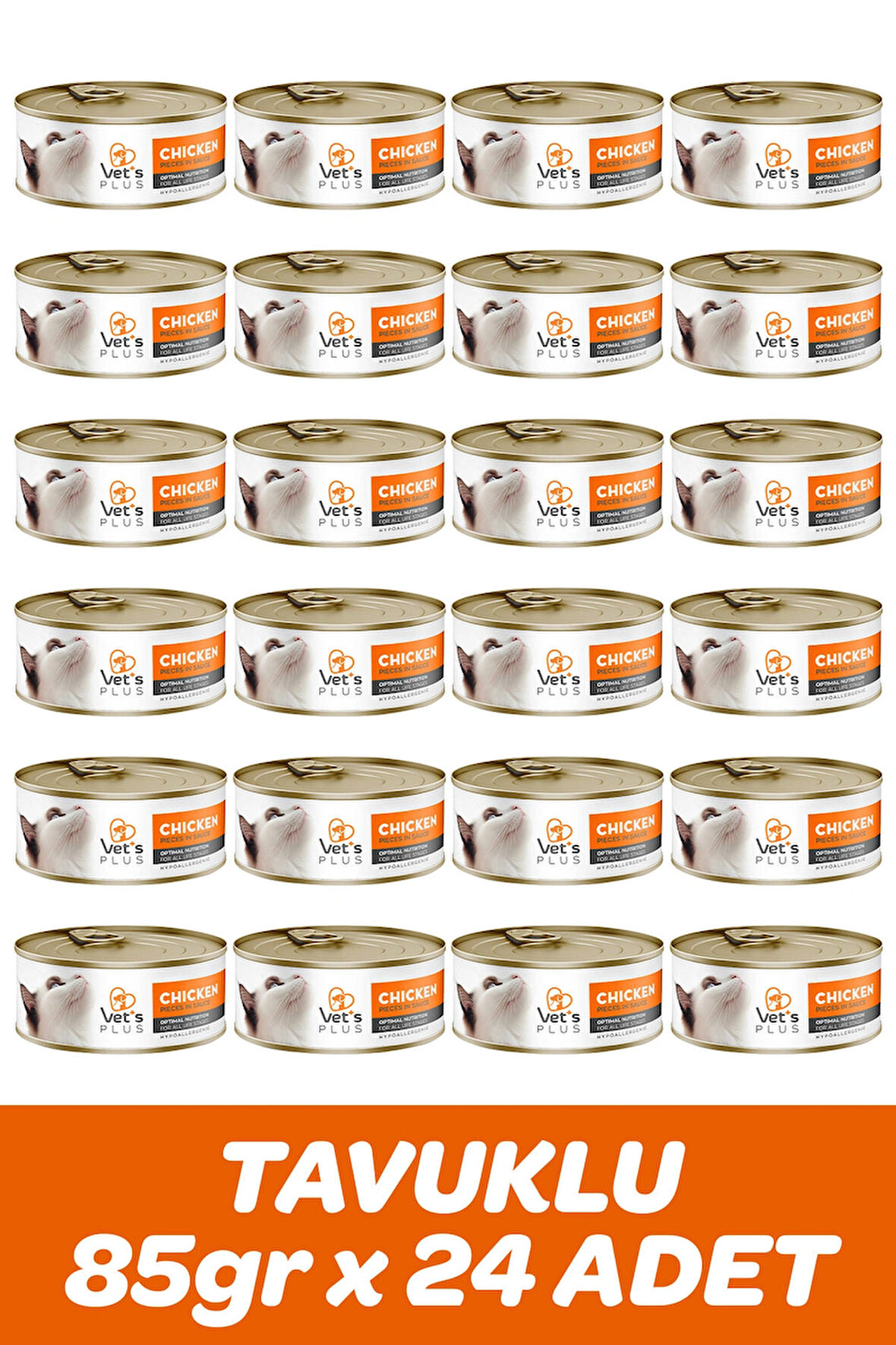 Vet's Plus Optimal Nutrition Tavuk Etli Tahılsız Kedi Konservesi 85gr (24 Adet)