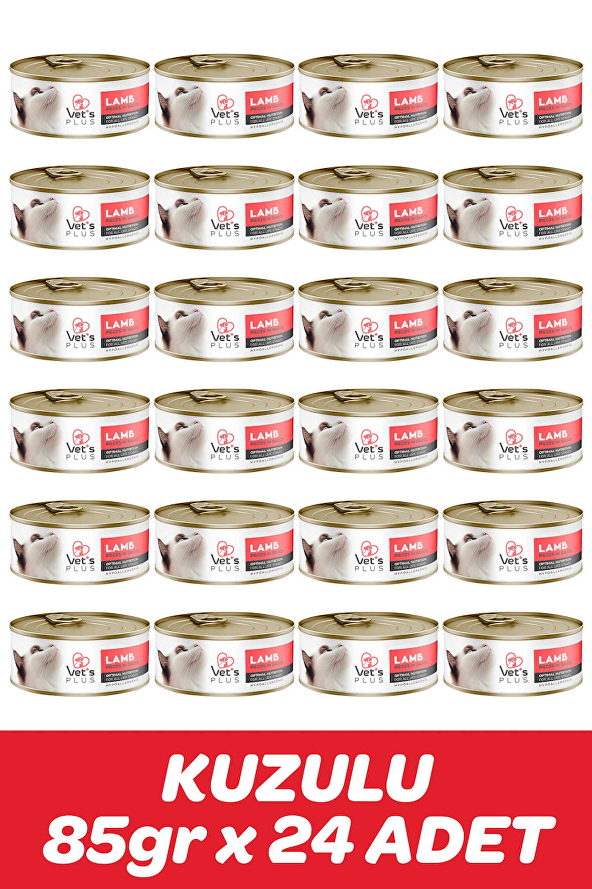 Vet's Plus Optimal Nutrition Kuzu Etli Tahılsız Kedi Konservesi 85gr (24 Adet) 