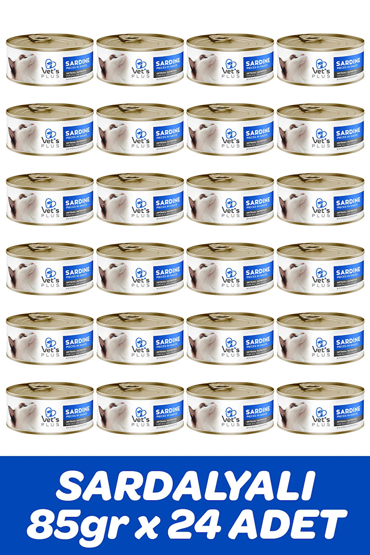 Vet's Plus Optimal Nutrition Sardalya Balıklı Tahılsız Kedi Konservesi 85gr (24 Adet) 