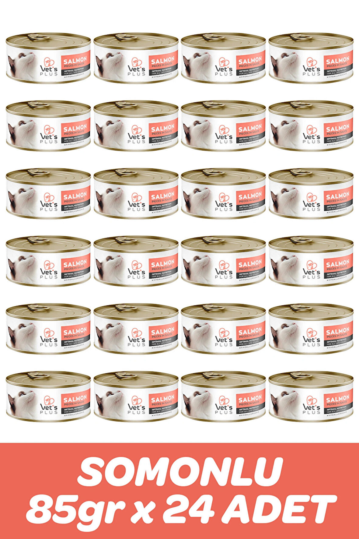 Vet's Plus Optimal Nutrition Somon Balıklı Tahılsız Kedi Konservesi 85gr (24 Adet)