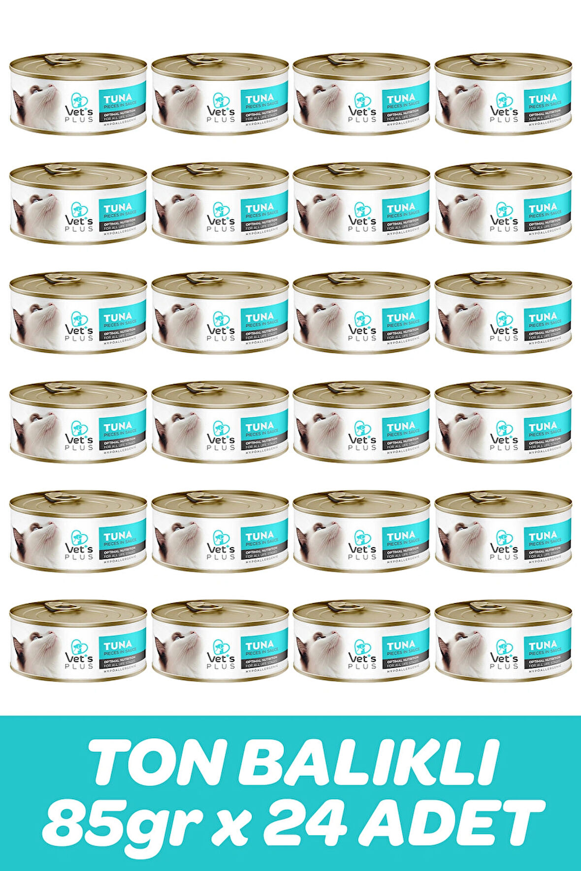 Vet's Plus Optimal Nutrition Ton Balıklı Tahılsız Kedi Konservesi 85gr (24 Adet)