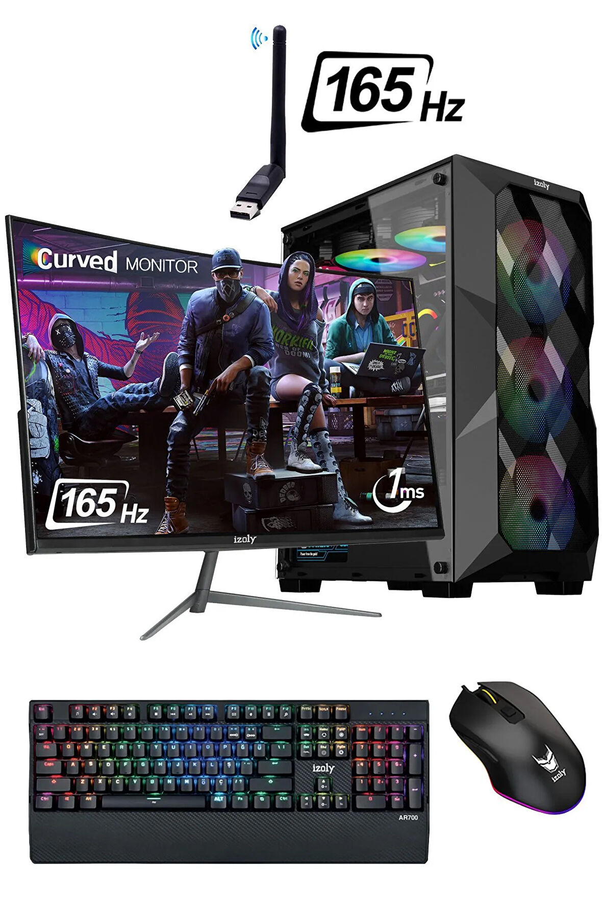 Mintra Rainbow X I7-10700f 16GB 512GBSSD M2 Nvme RX580 8GB 24" 165hz Oyuncu Masaüstü Bilgisayarı