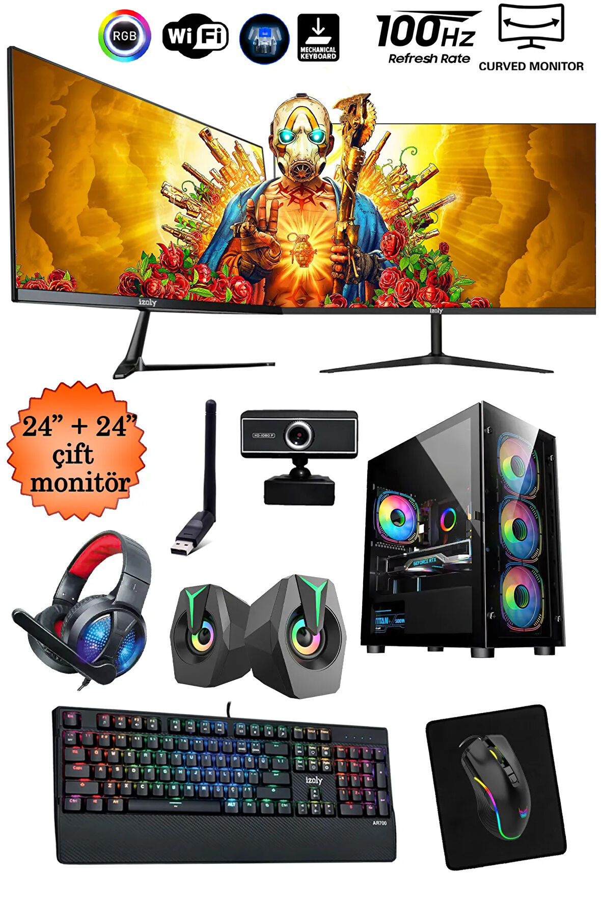 Mintra Live I5-10400f 16GB 512GB M.2 Nvme RX580 8GB 24"+24" Oyuncu Masaüstü Bilgisayarı