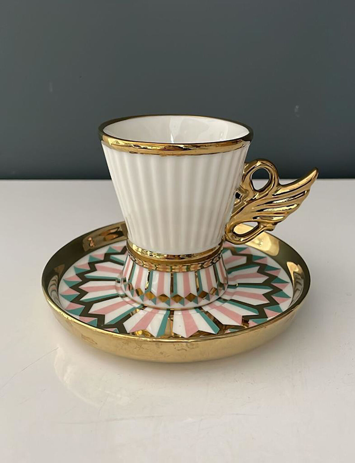 ROYKING YEŞİL-PEMBE 6 KİŞİLİK KAHVE FİNCAN TAKIMI 