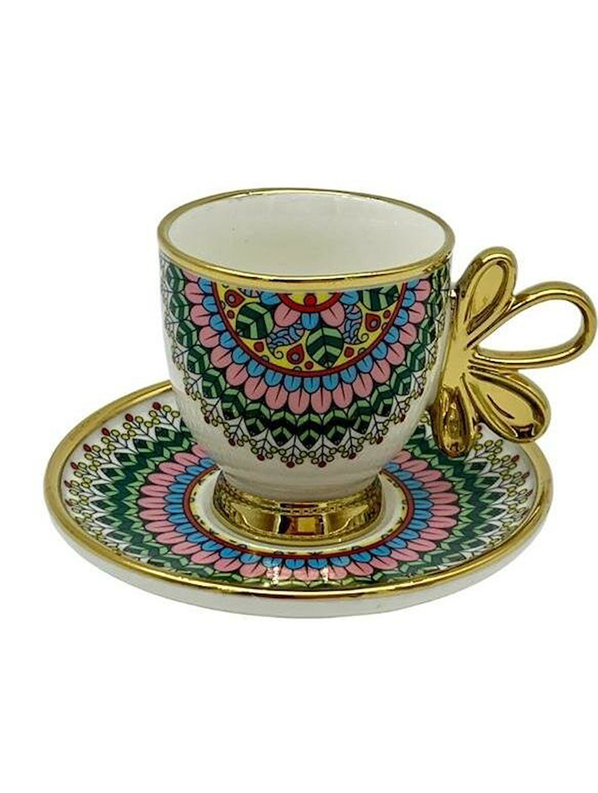 ROYKING YEŞİL-PEMBE DESENLİ  6 KİŞİLİK KAHVE FİNCAN TAKIMI 