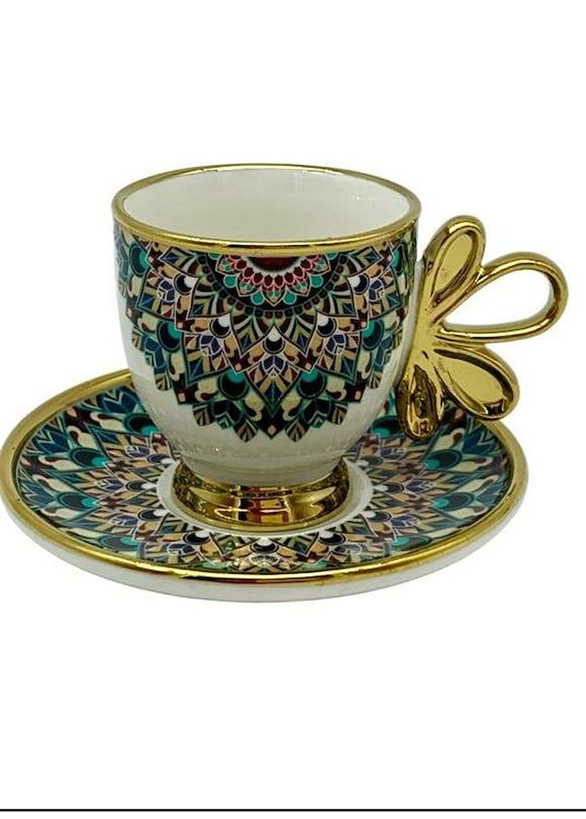 ROYKING YEŞİL-KAHVE DESENLİ 6 KİŞİ,LİK KAHVE FİNCAN TAKIMI