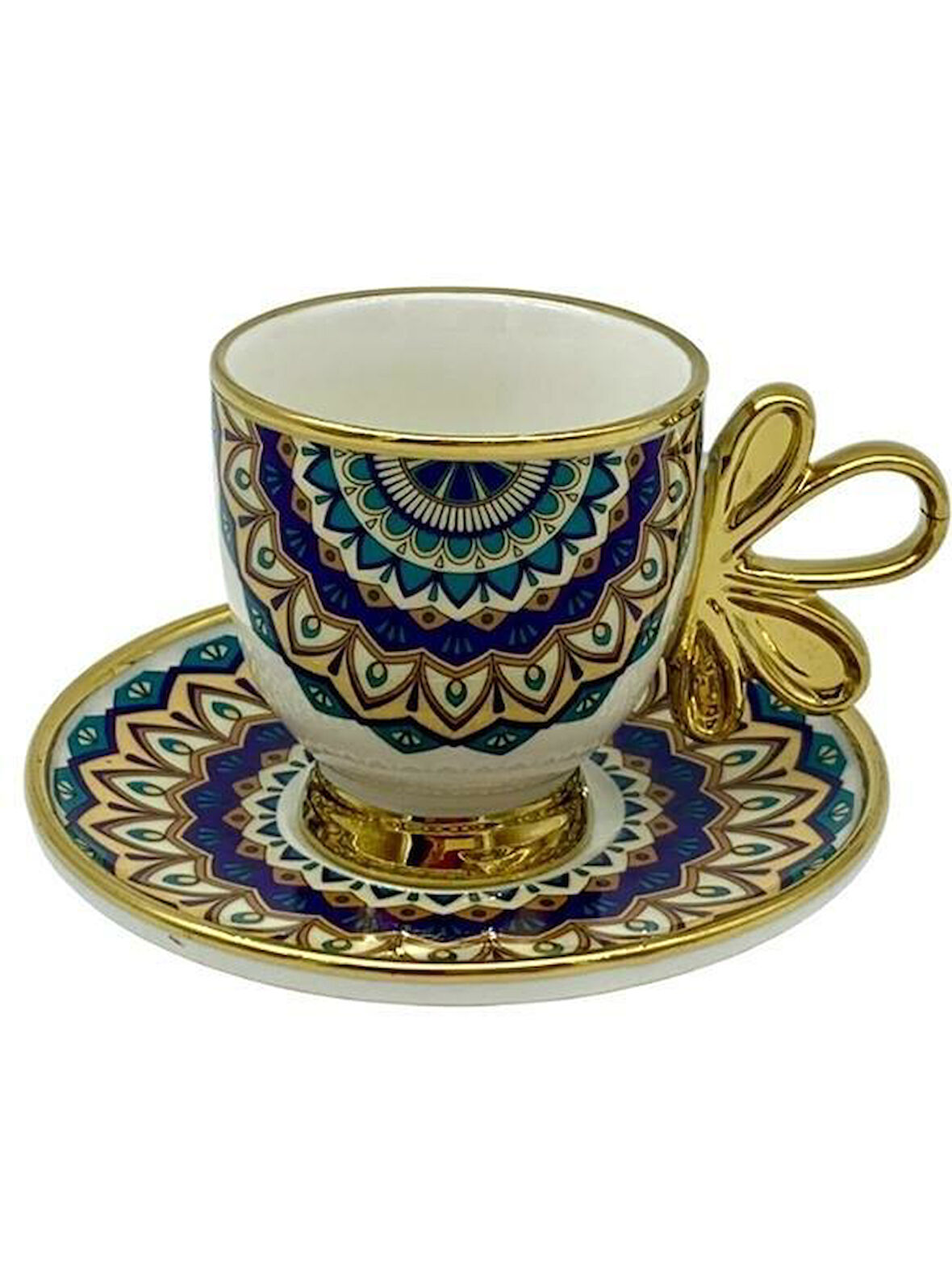 ROYKING YEŞİL-SARI DESENLİ 6 KİŞİLİK KAHVE FİNCANI