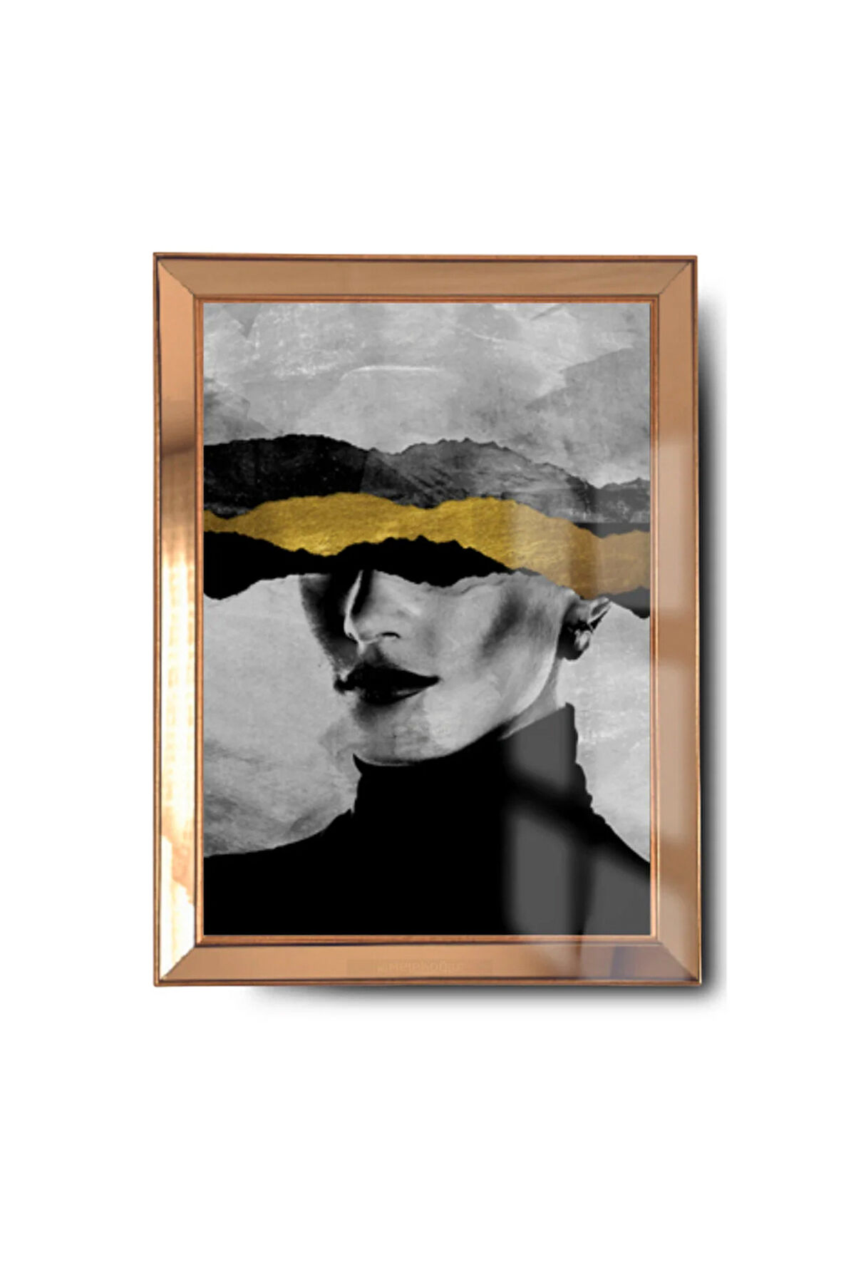 Gold Çerçeveli Varak Detaylı Gold Black Kadın Cam Ayna Çerçeveli Tablo