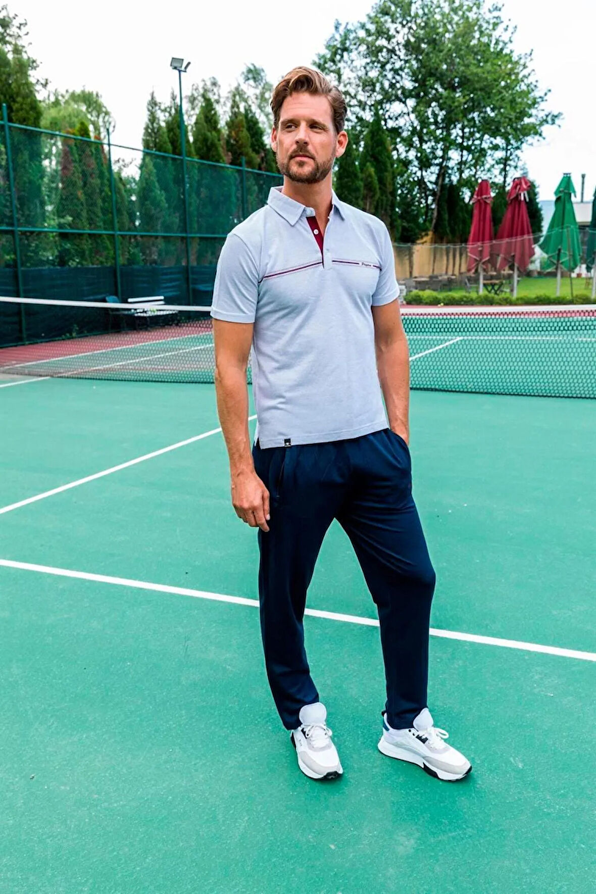 Erkek Beyaz Süprem Polo Yaka Slim Fit Dar Kesim Kısa Kol T-shirt Alt-üst Takım - 122