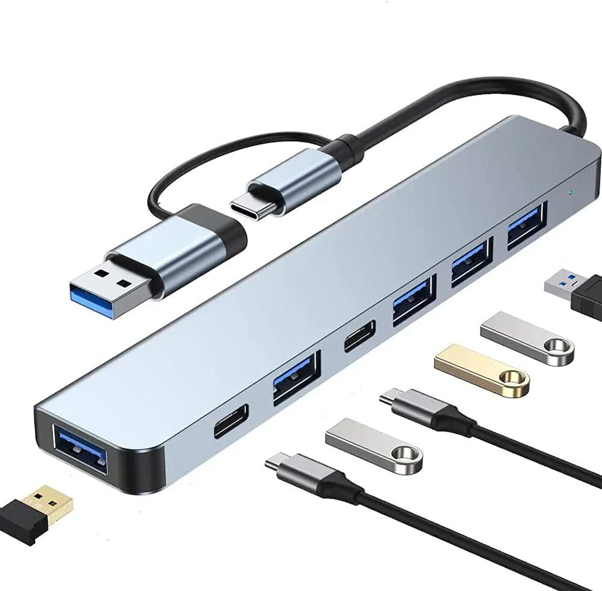 Alfalink Alüminyum 7in1 Usb Hub USB/Type-c To USB 3.0 Tak Çalıştır 100W PD Şarj MacBook Air/Pro Uyumlu