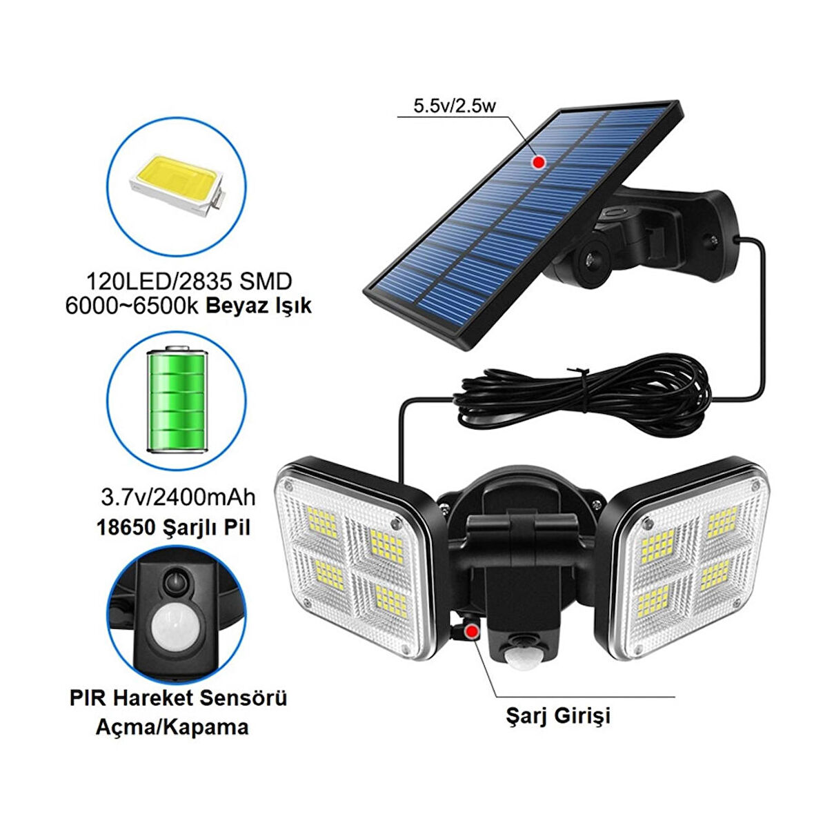 Alfalink 120 LED Solar Lamba 20W Güneş Enerjili Aydınlatma