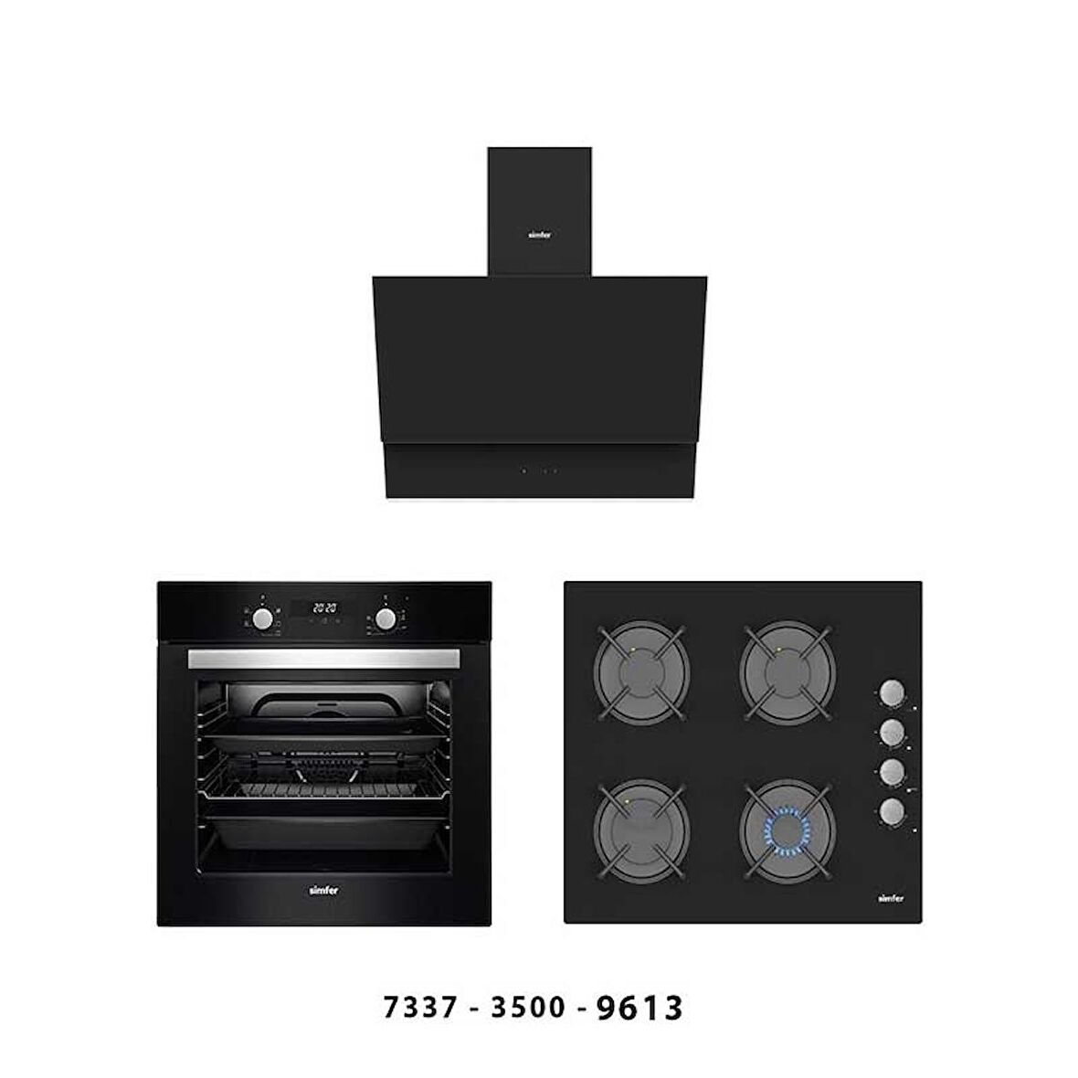 Simfer   Siyah Cam Ankastre Set (7337 Fırın + 3500 Ocak + 9613 davlumbaz)SET 3