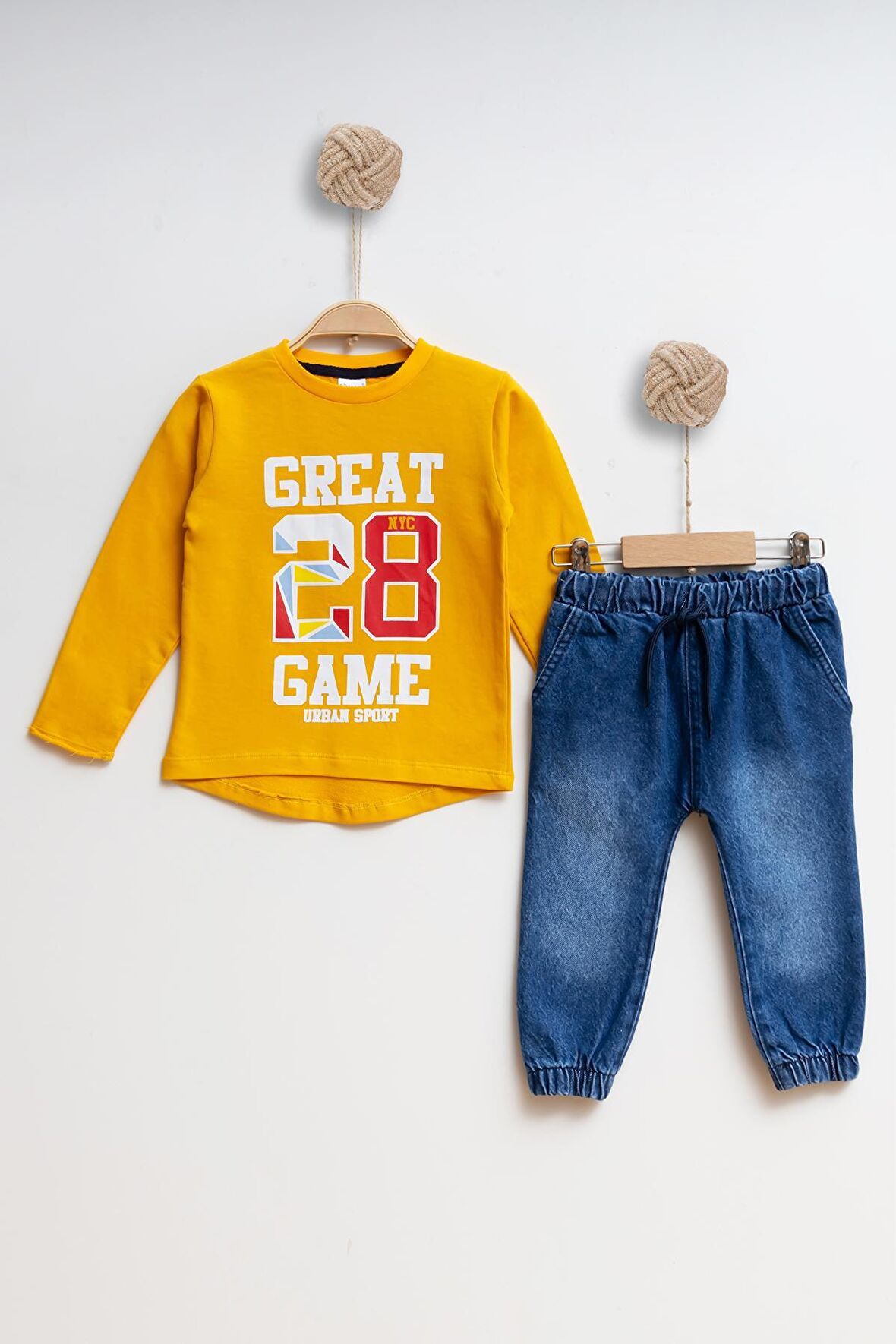 Çocuk Kot Sweatshirt Erkek Alt Üst Takım Great 28 Game - HARDAL - 5 YAŞ