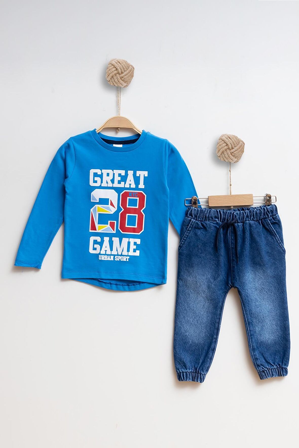 Çocuk Kot Sweatshirt Erkek Alt Üst Takım Great 28 Game - MAVİ - 5 YAŞ