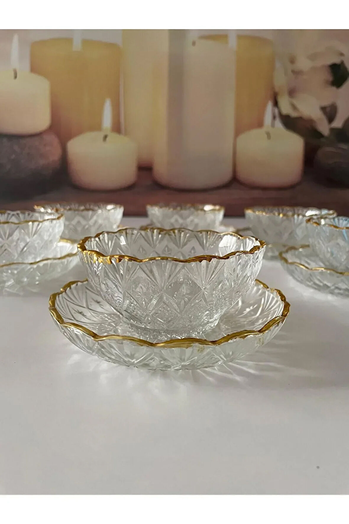 Kristal 6 Adet Kase Ve 6 Adet Tabak Çerezlik 12 Parça