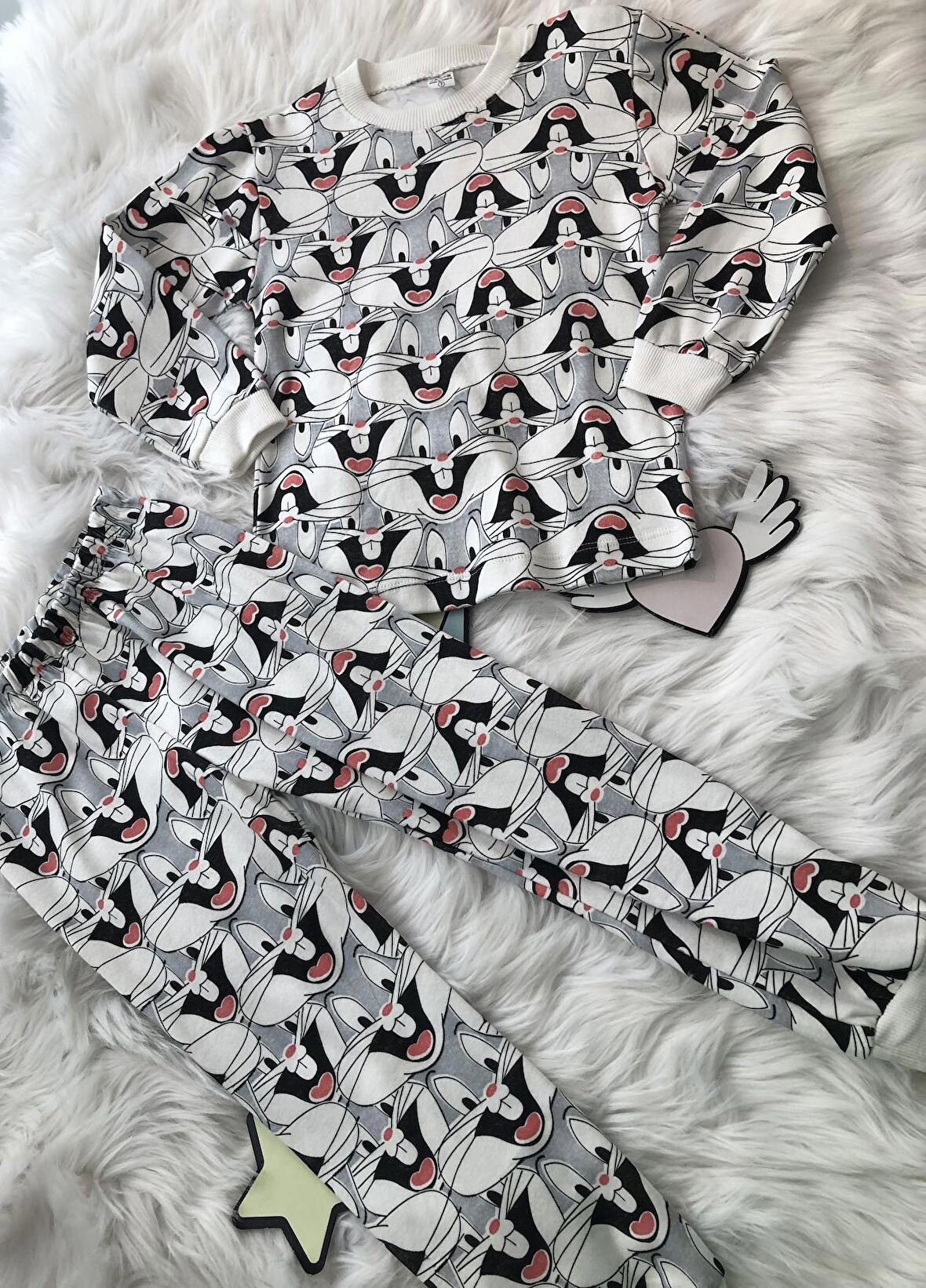 Desenli Pamuklu Unisex Pijama Takımı 280