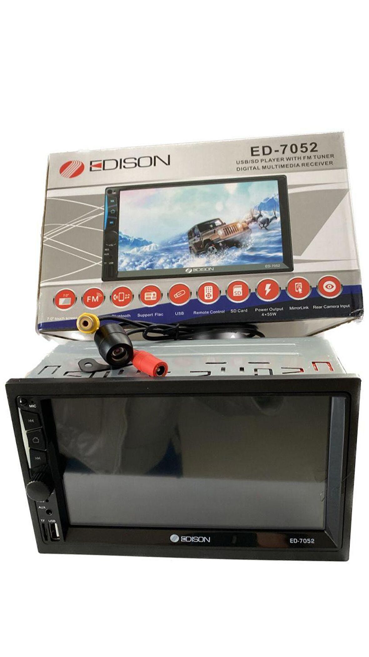 Edison ED-7052 Usb+Sd+Bluetooth+4x50 Watt+Mirror Link+Kamera+Oto Double Din Teyp