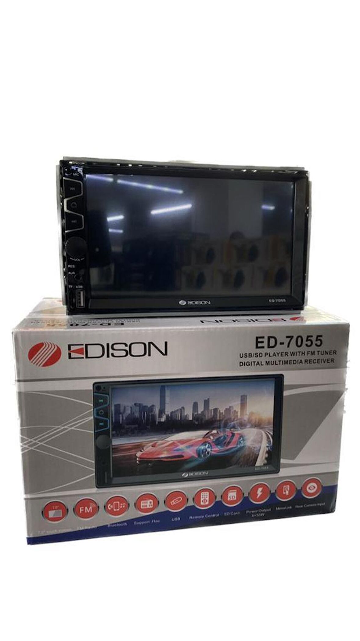 Edison ED-7055 Usb+Sd+Bluetooth+4x50 Watt+Mirror Link+Kamera+Oto Double Din Teyp