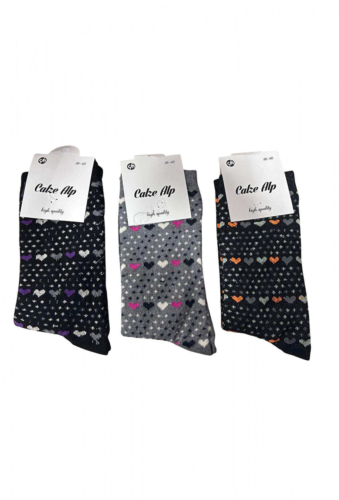 Kalp Desenli Likralı Kadın Soket Çorap 3 Adet