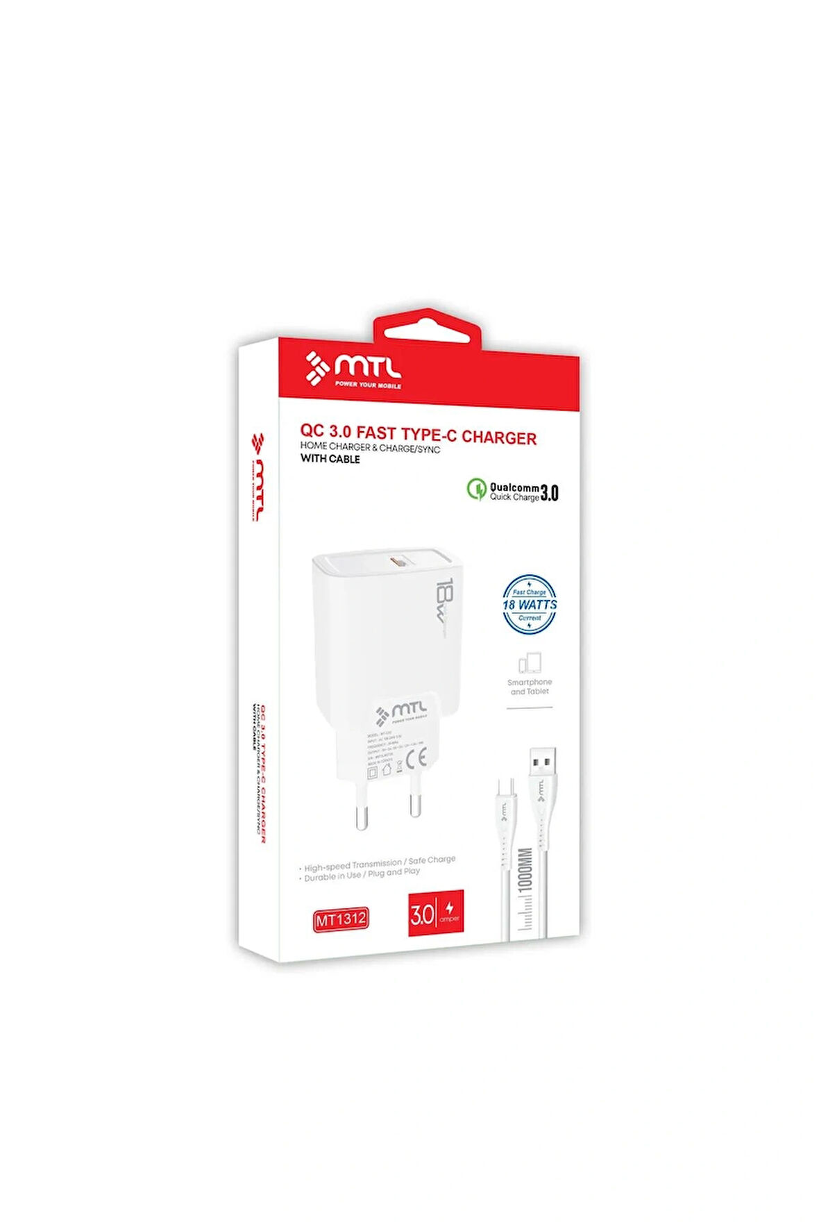 3 Amper 18w Type-c Usb Hızlı Ev Tipi Şarj Seti Mt1312