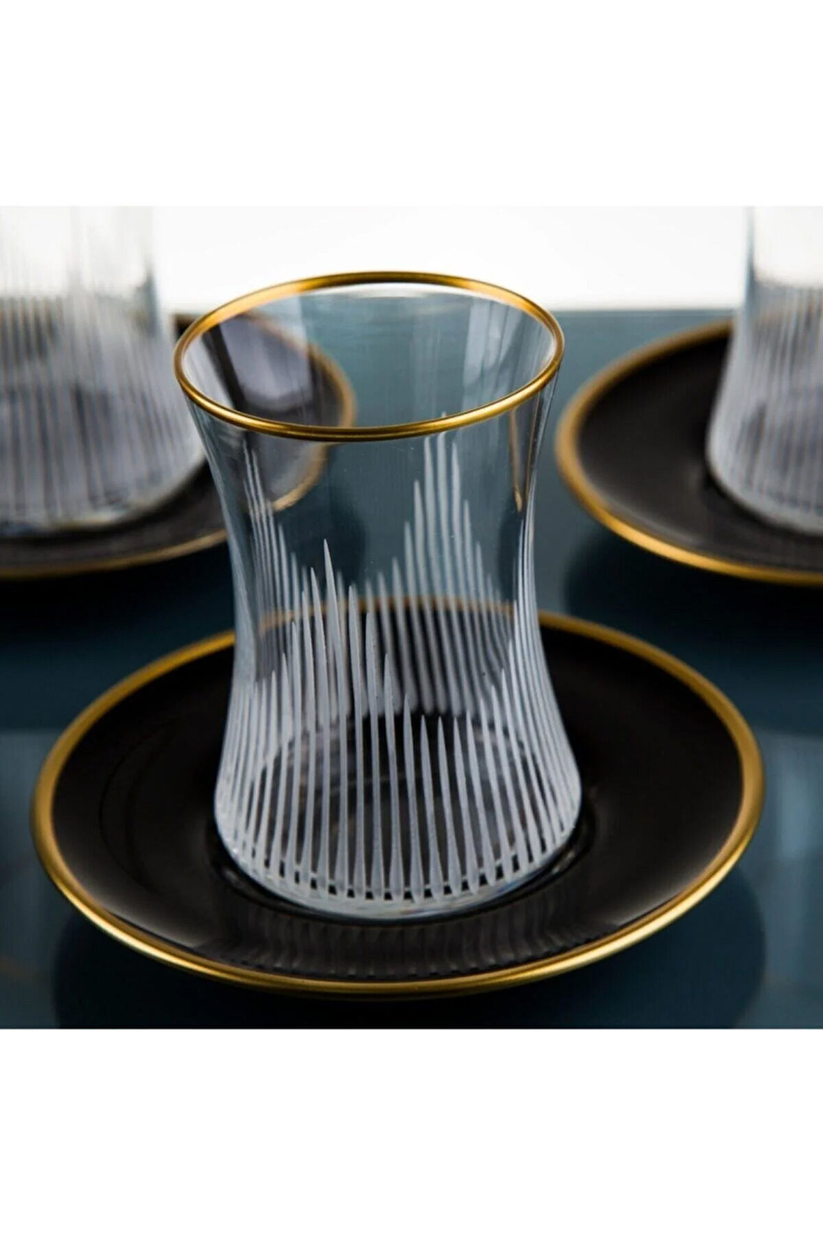 Dremglass6 Kişilk 12 Parca Cay Takımi Siyah Pramıt Soft Gold 618CSERI