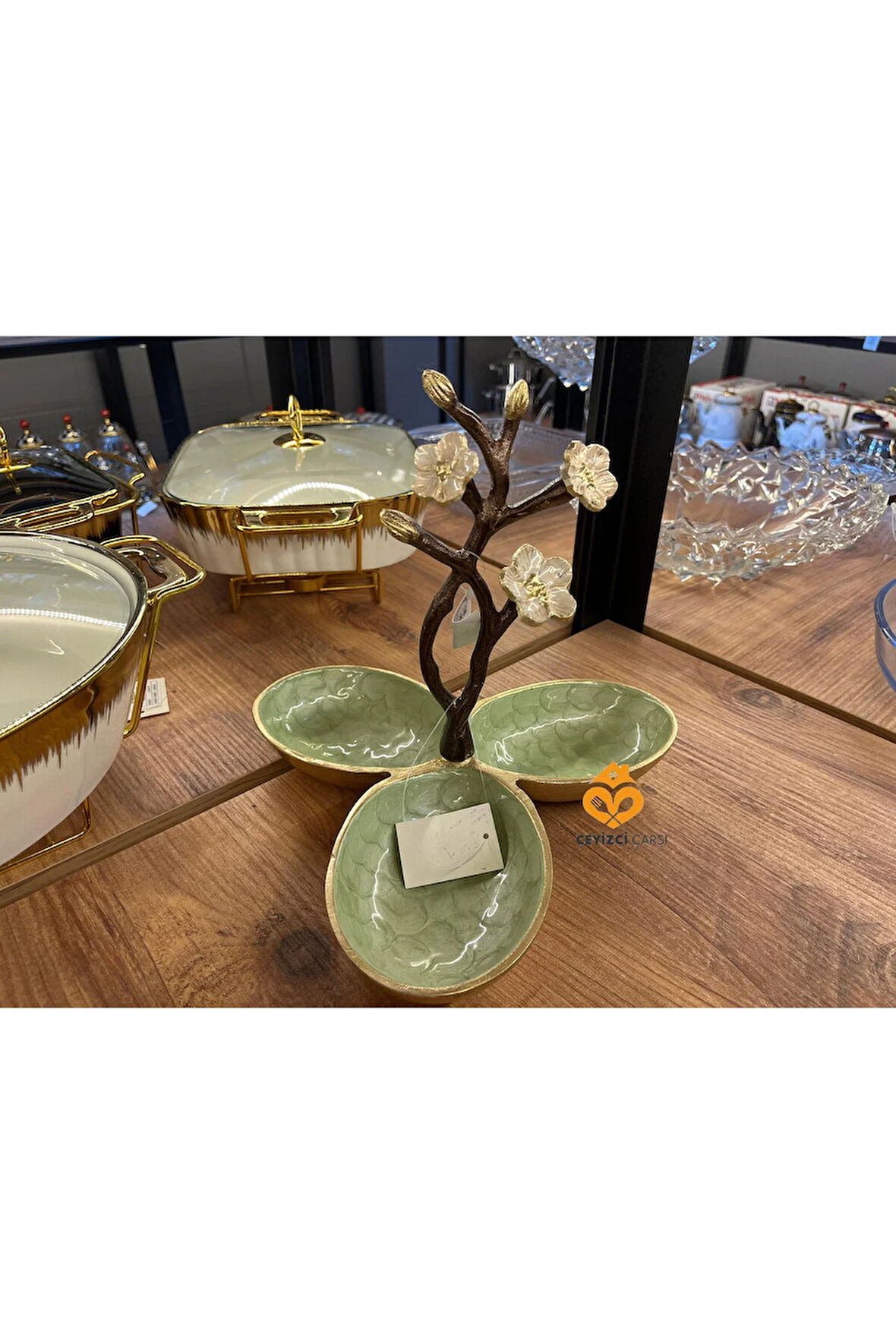 3’lü Cam Çerezlik Seti Sunumluk Kahvaltılık Baharatlık Çiçek Dal Detaylı