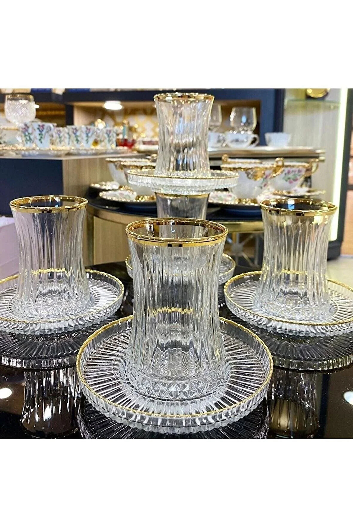 12 Parça Elysia Kesme Gerçek Yaldızlı Çay Seti Takımı