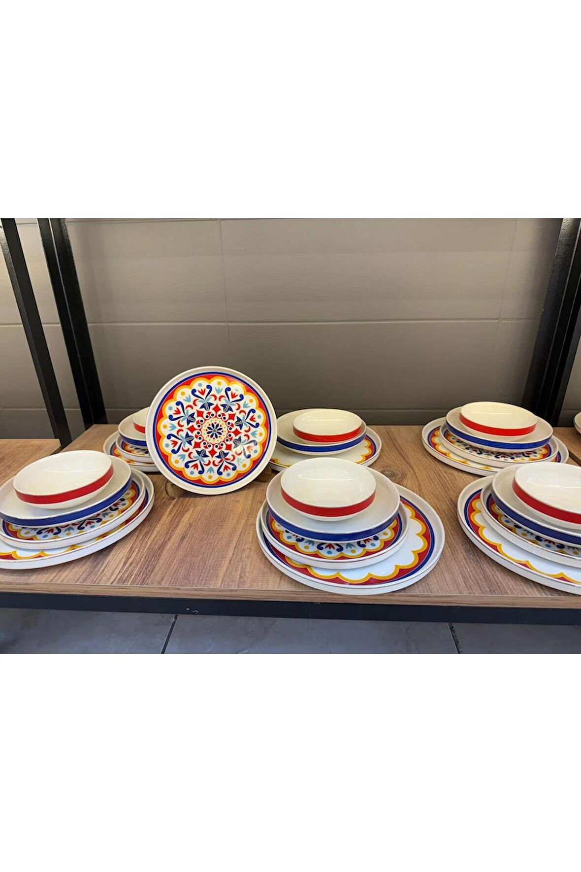 24 Parça Renkli Desenli Porselen Yemek Takımı – Servis, Çorba, Tatlı, Ana Yemek Tabağı Seti Çeyizlik