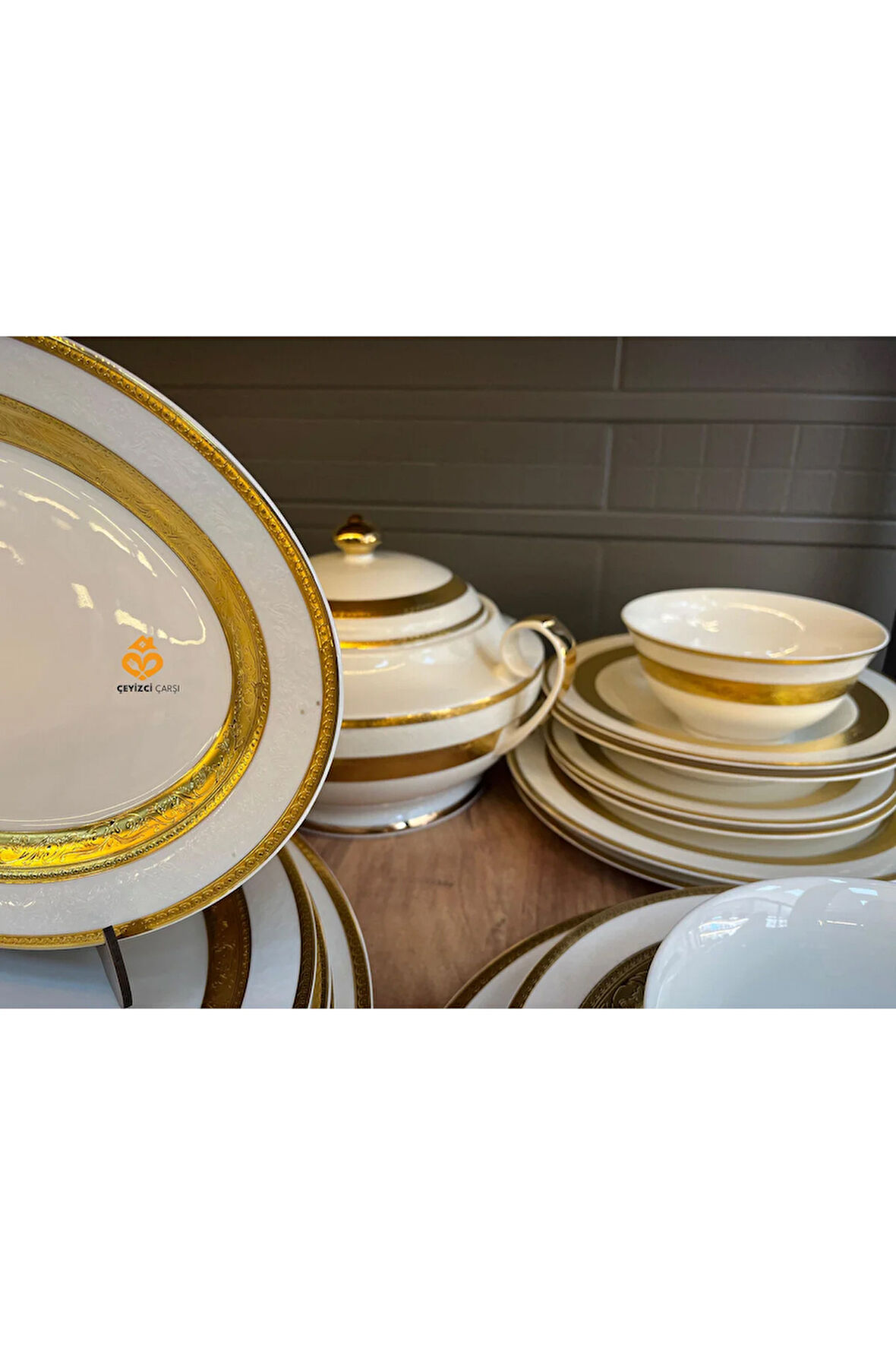 61 Parça Gold Detaylı Porselen Yemek Takımı - 12 Kişilik Lüks Çeyizlik Sofra Takımı