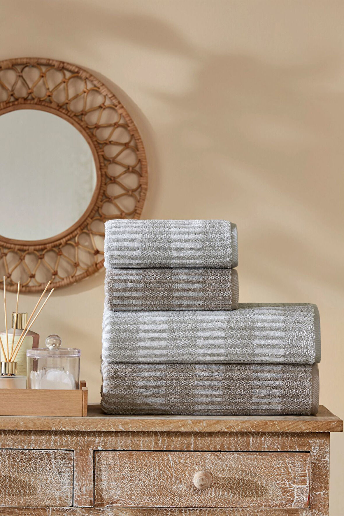 Özdilek Striscai Havlu Seti Best Set Hamam Takımı Kahverengi-Bej