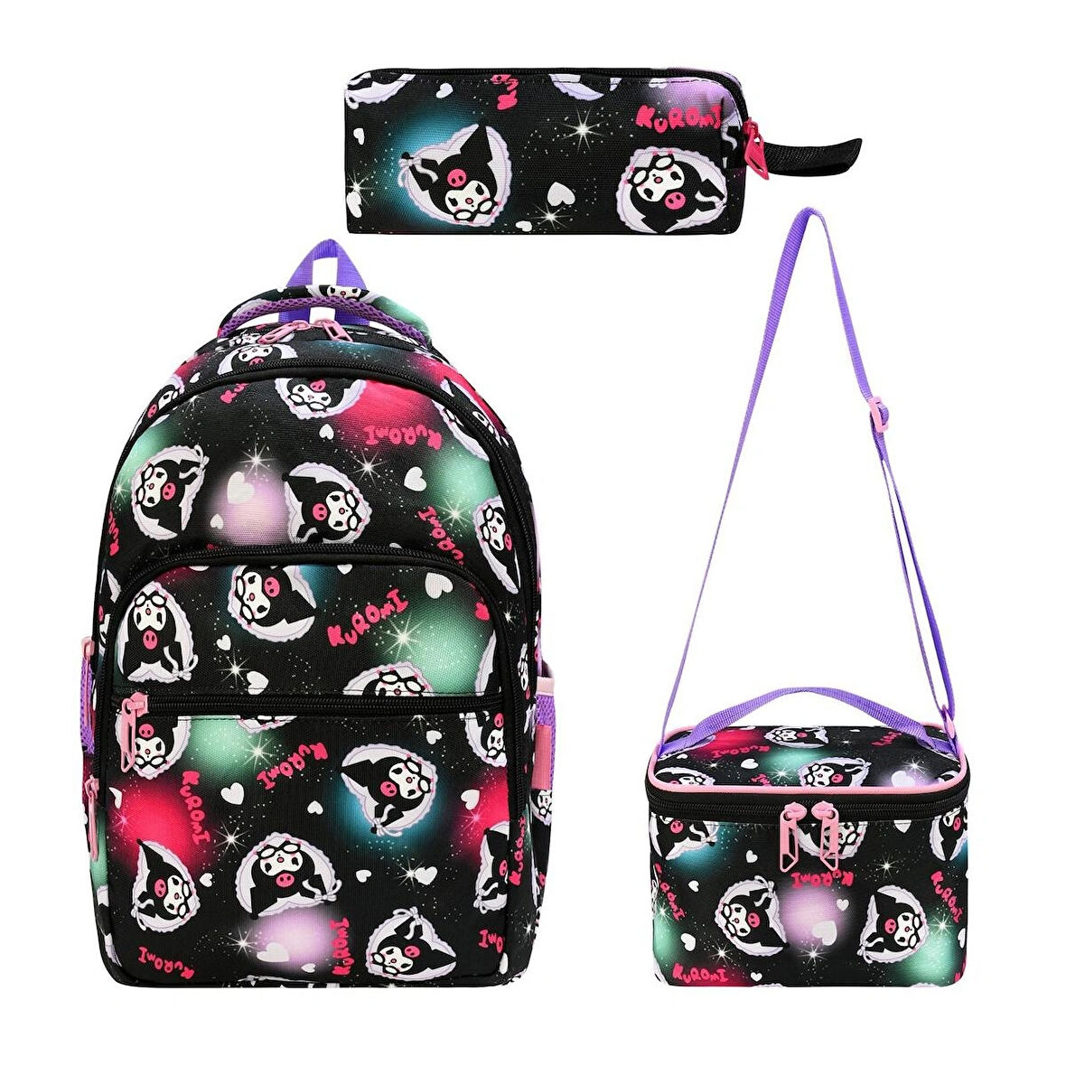 Ortopedik Kuromi Desenli Kız Çocuk Okul Sırt Çantası Beslenme Ve Kalemlikli Set