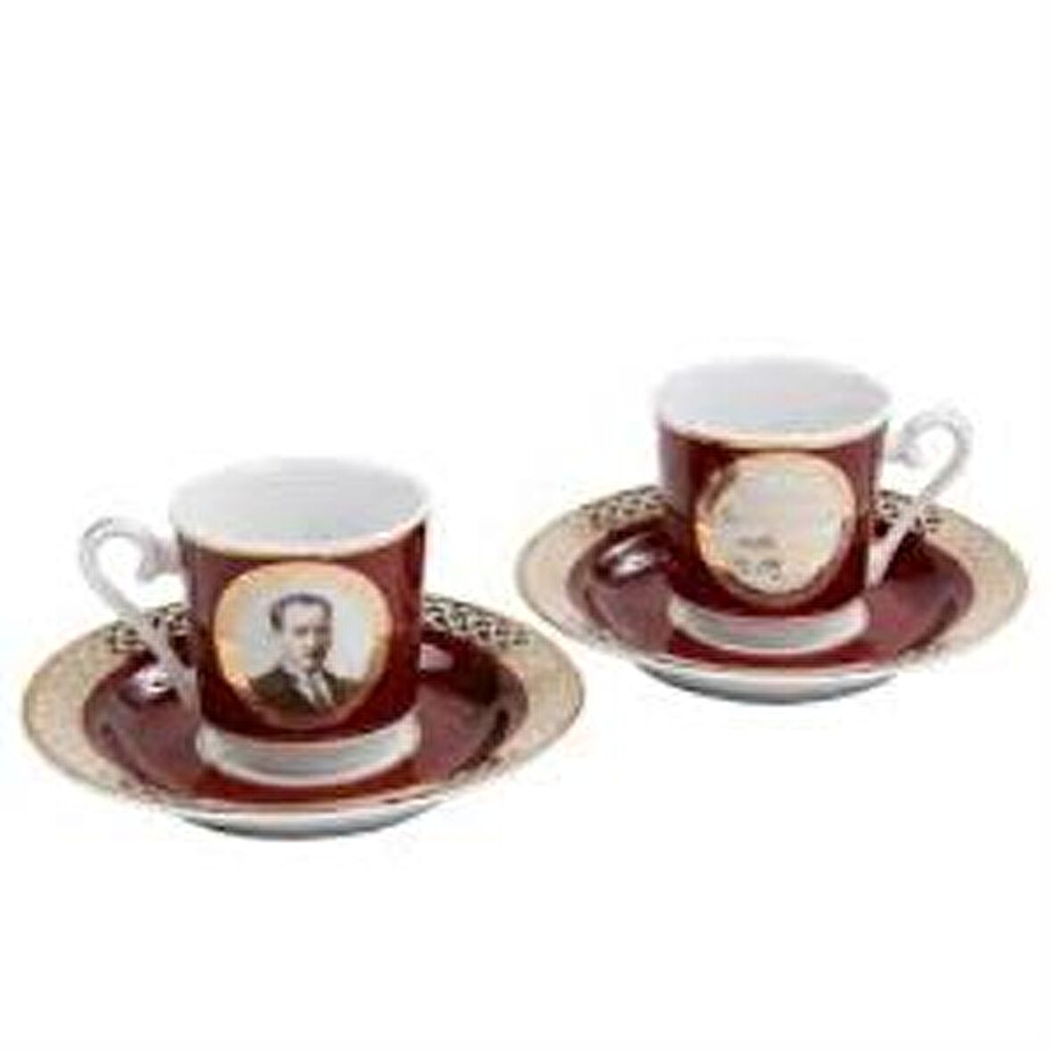 2 li Atatürk Kahve Fincan Takımı Bordo