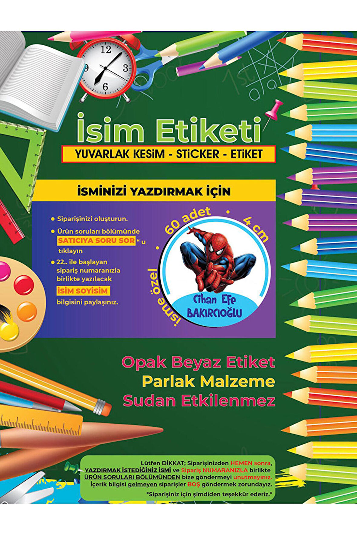 Okul Etiketi Kalem Defter Etiketi, Örümcek Adam, Spider Man Etiketi - 222 Adet Folyo Sticker