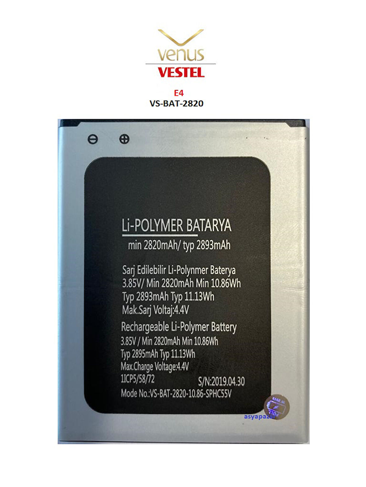 Vestel Venüs E4 Pil Batarya VS-BAT-2820