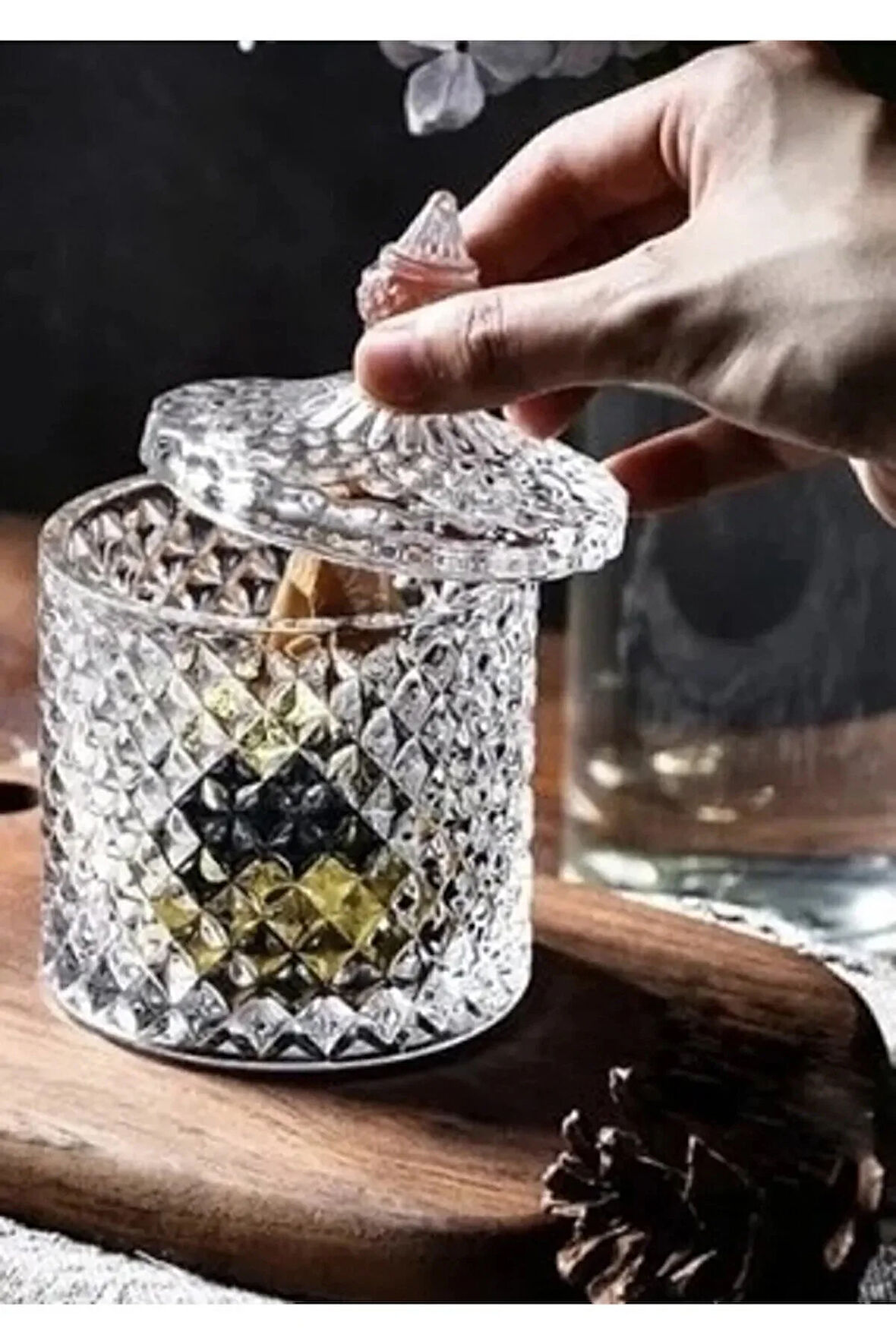 Lenaa Kesme Kapaklı Cam Şekerlik Cam 1 Parça Kahverengi