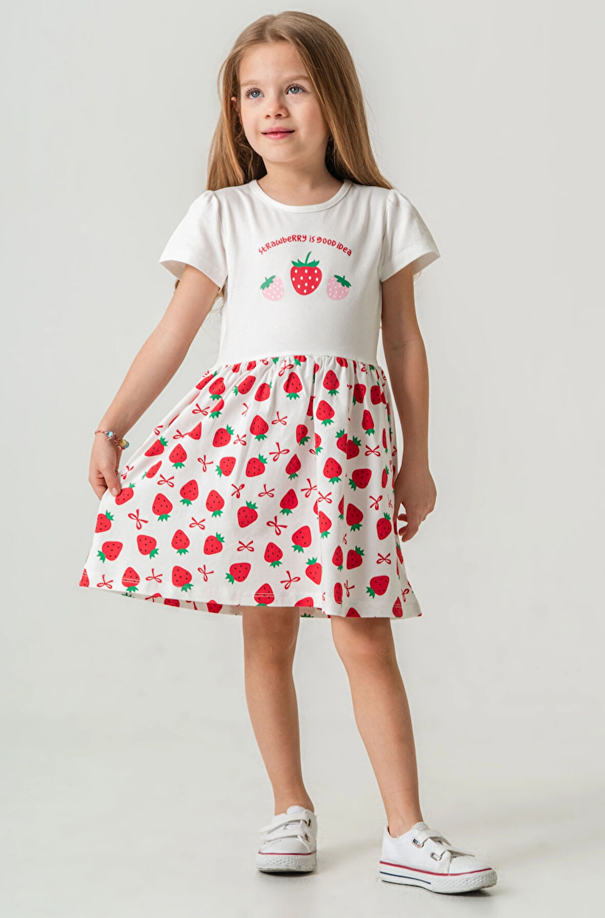 Çilek Baskılı Kız Çocuk Elbise 50973