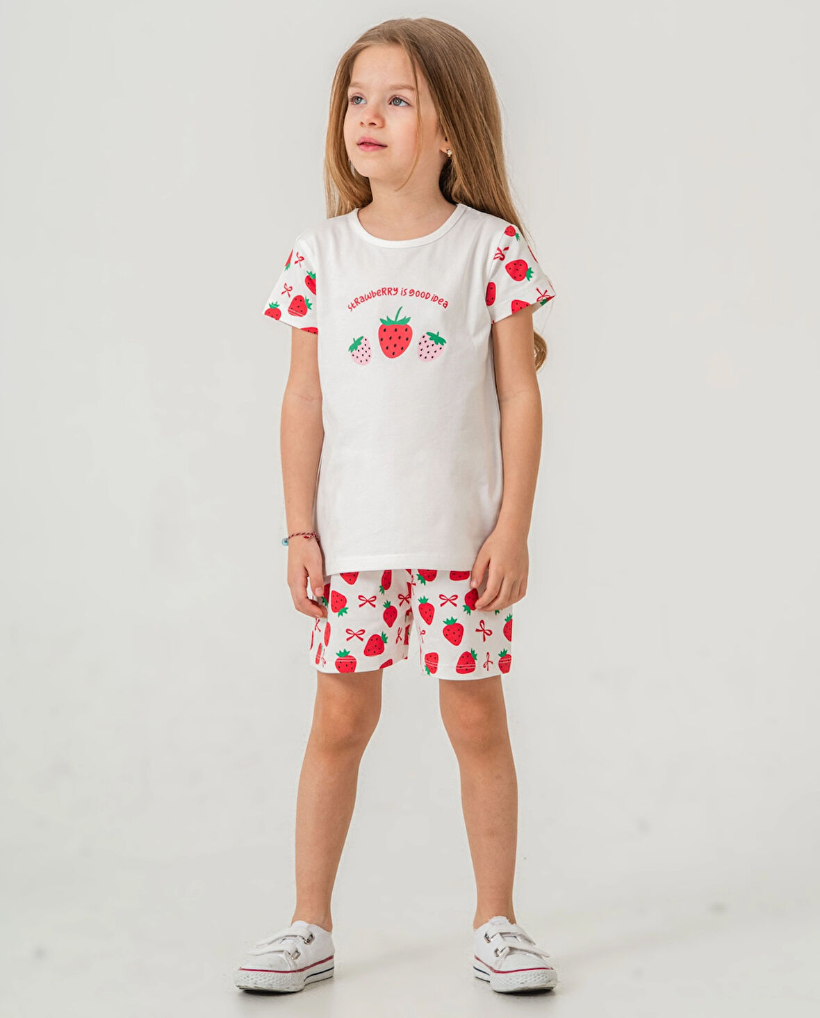 Çilek Baskılı Kız Çocuk Şortlu Takım 50360