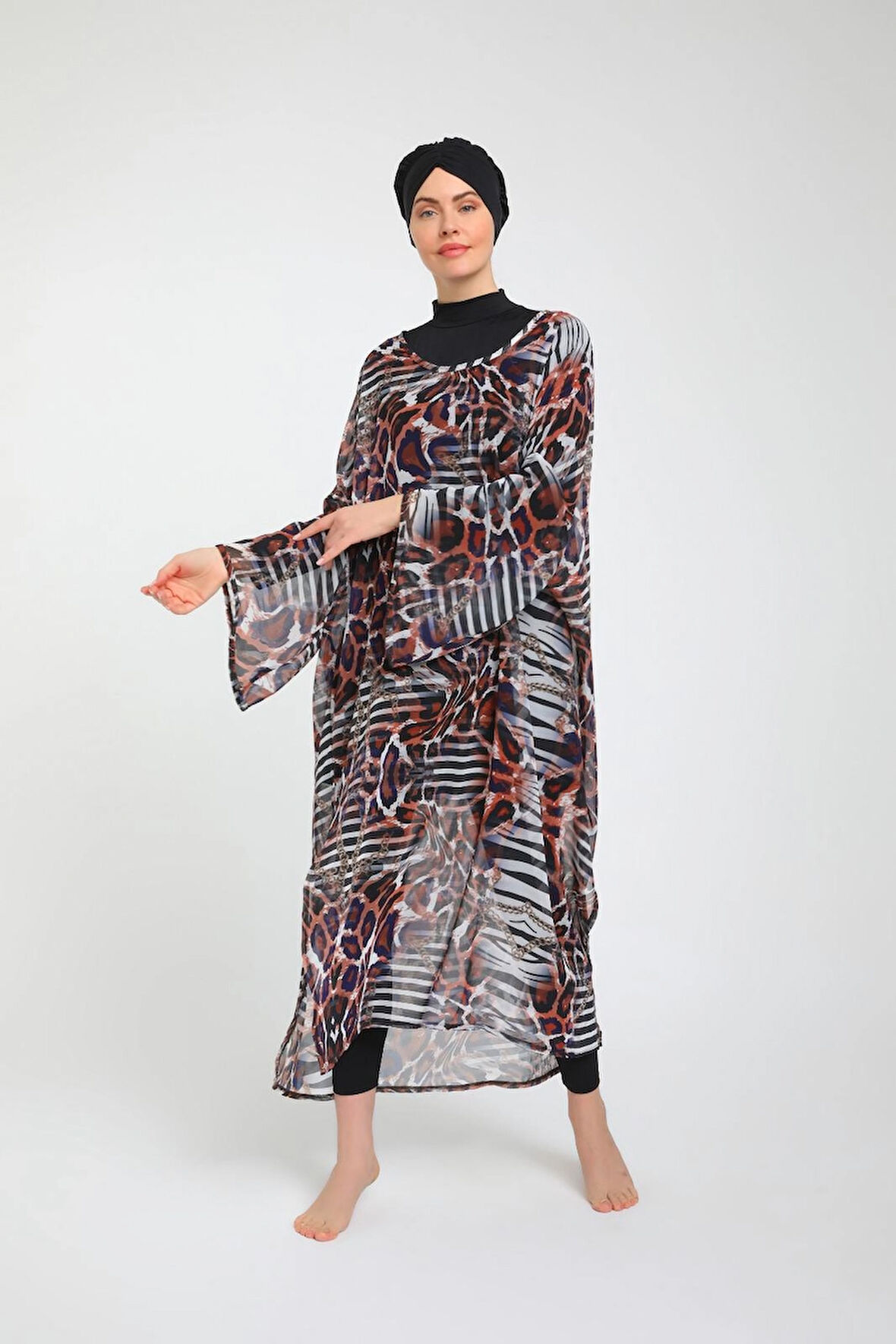 Desenli Kadın Tesettür Mayo Takım 3785