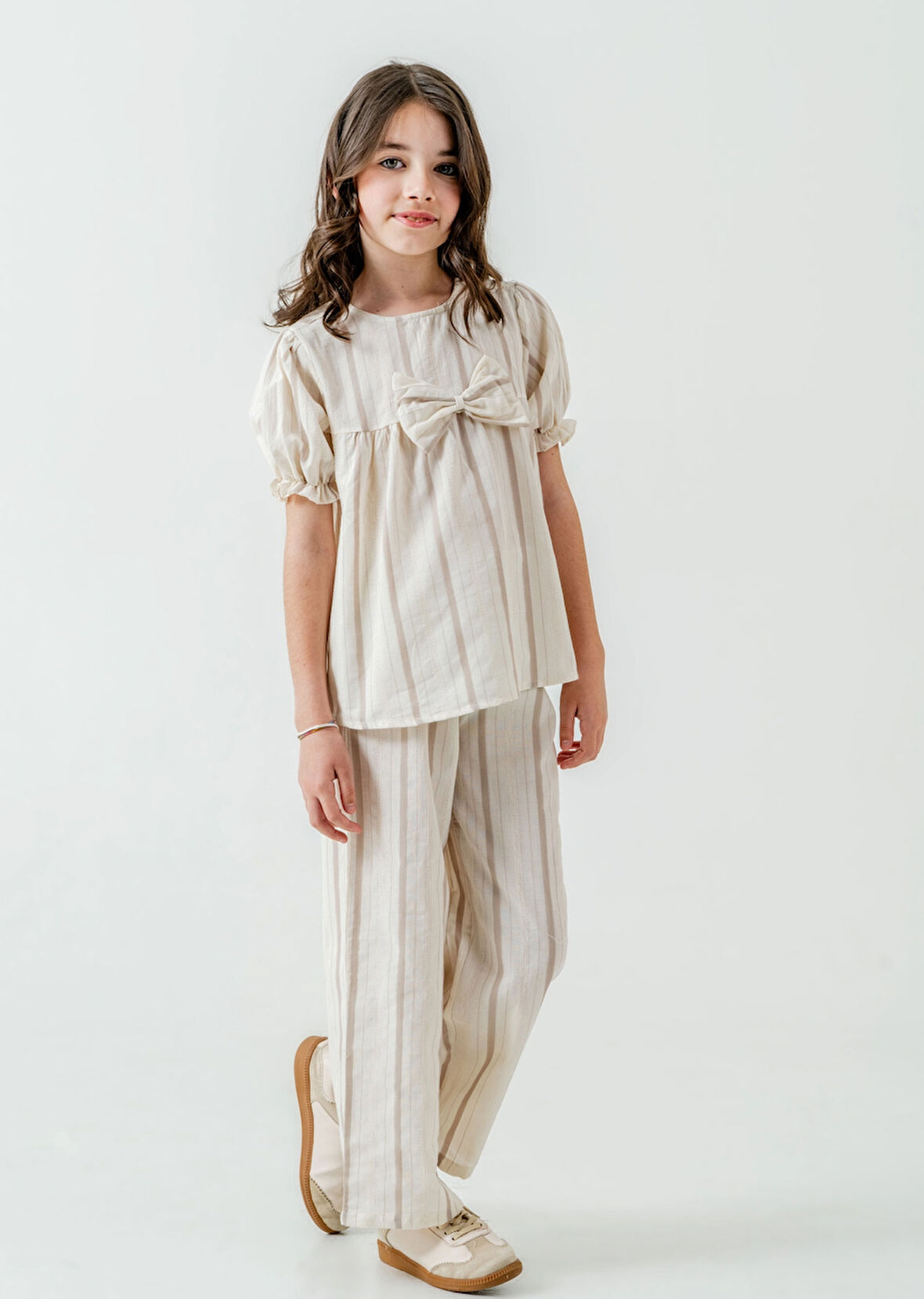 Kurdelalı Çizgili Kız Çocuk Takım 3837