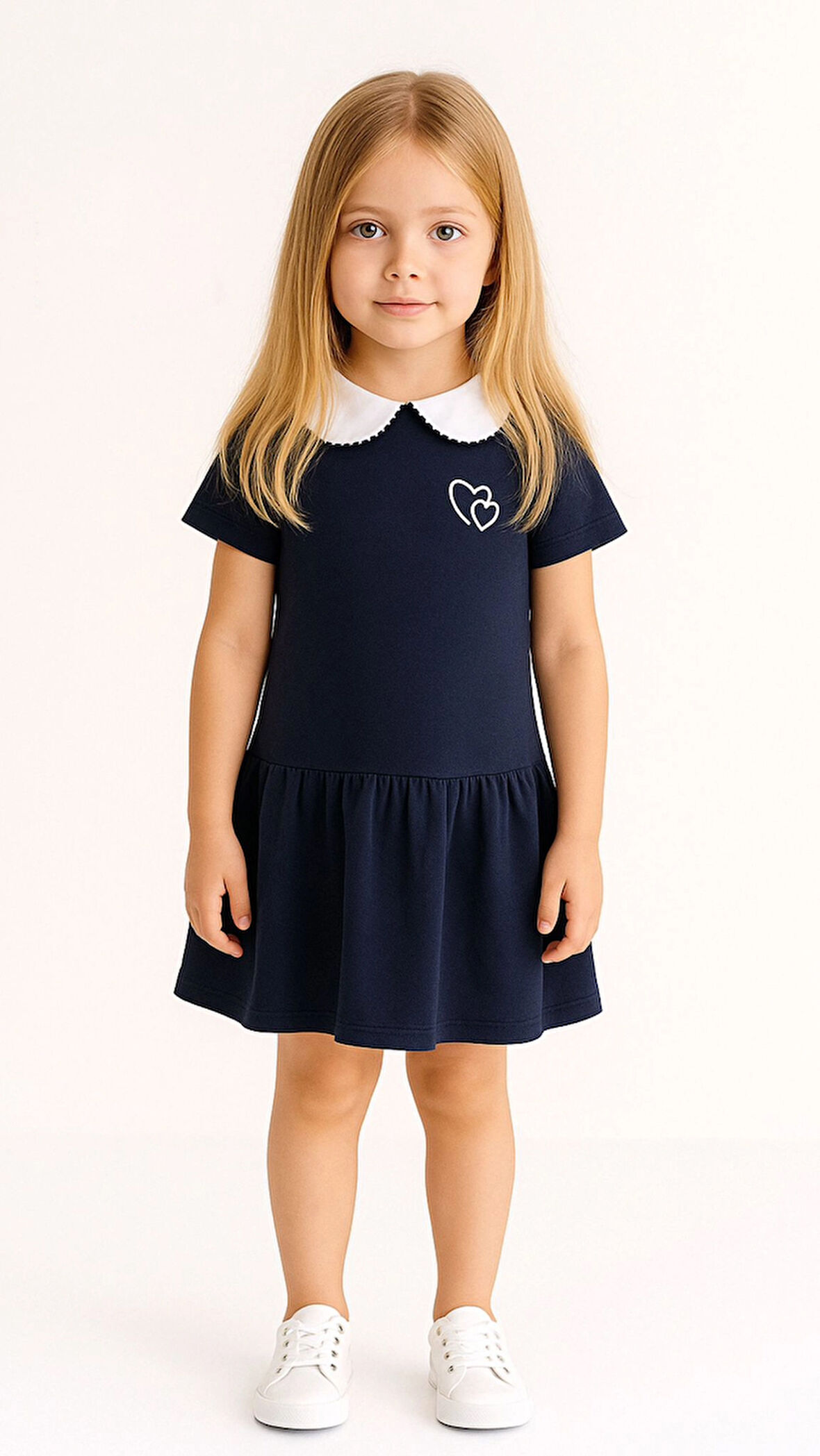 Poplin Yakalı Kalp Pike Elbise 50774