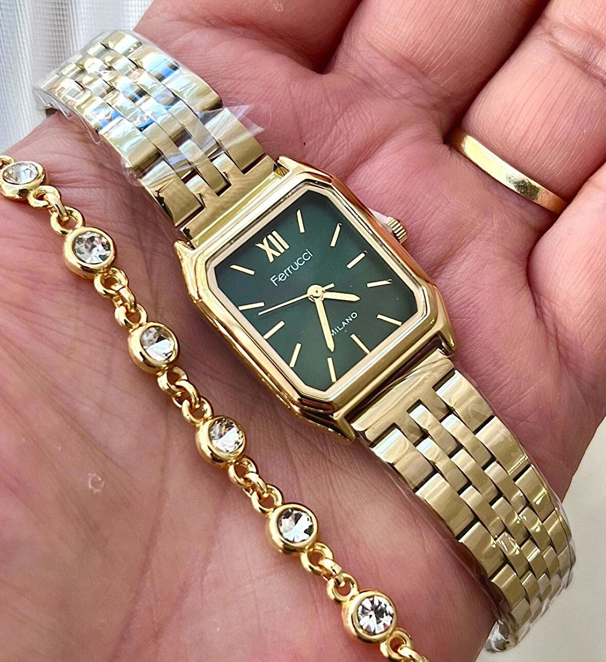 Ferrucci Milano Minimal Kare Kadran Çelik Kadın Kol Saati+Bileklik Hediyeli