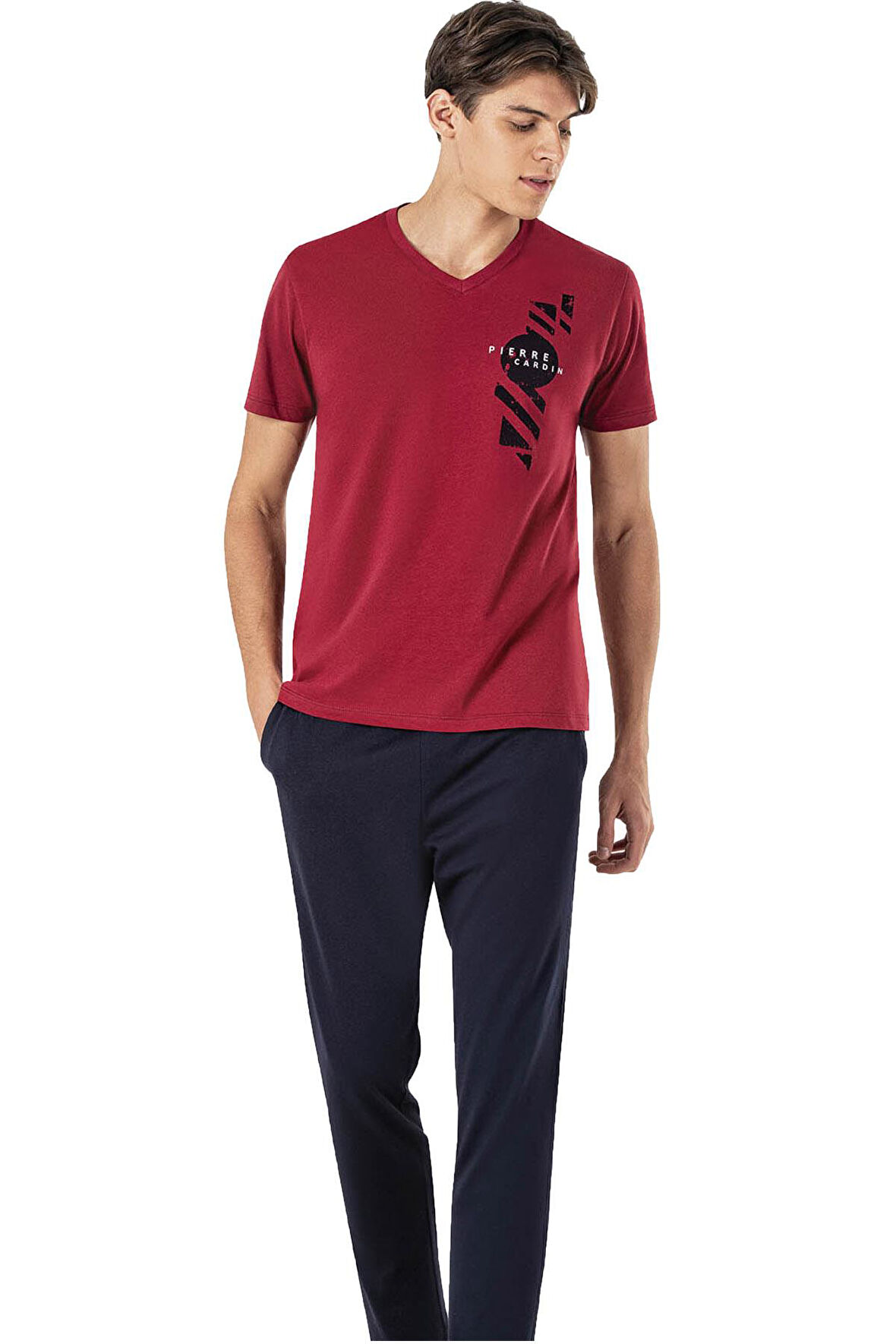 Erkek V Yaka %100 Pamuk Penye Pijama Takım